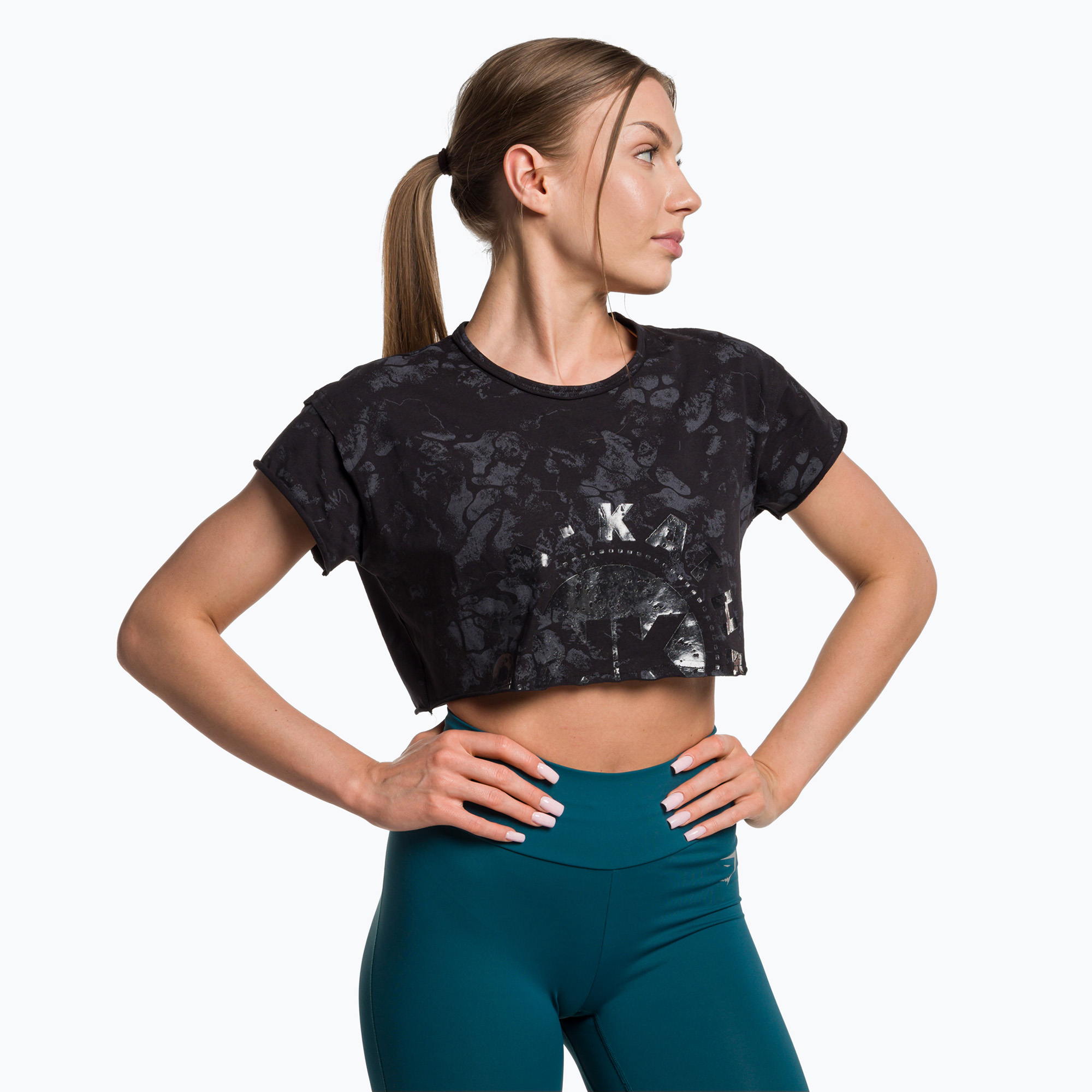Top treningowy damski Gymshark KK Twins Raw Crop Top black/grey | WYSYŁKA W 24H | 30 DNI NA ZWROT