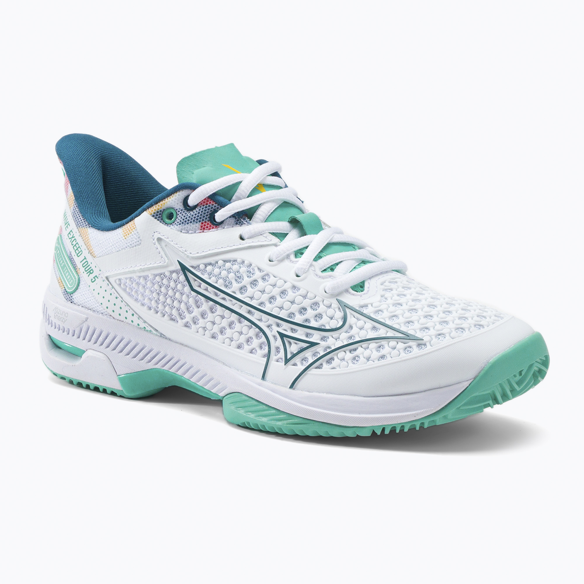 Buty do tenisa damskie Mizuno Wave Exceed Tour 5 CC white/turquoise/moroccan blue | WYSYŁKA W 24H | 30 DNI NA ZWROT