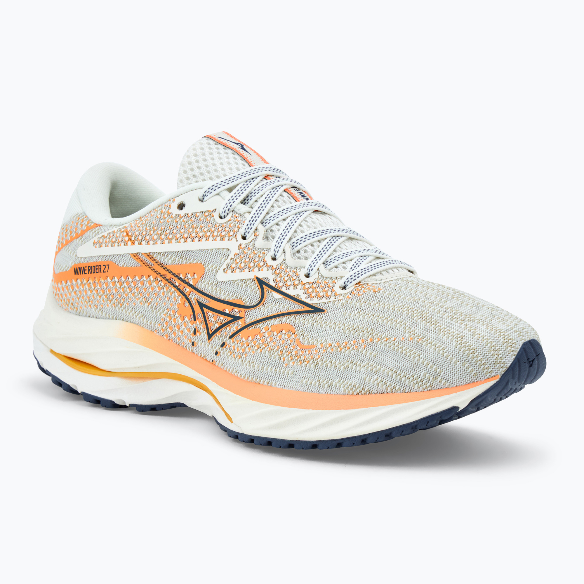 Buty do biegania damskie Mizuno Wave Rider 27 snow white/ nightshadow blue/ coral reef 