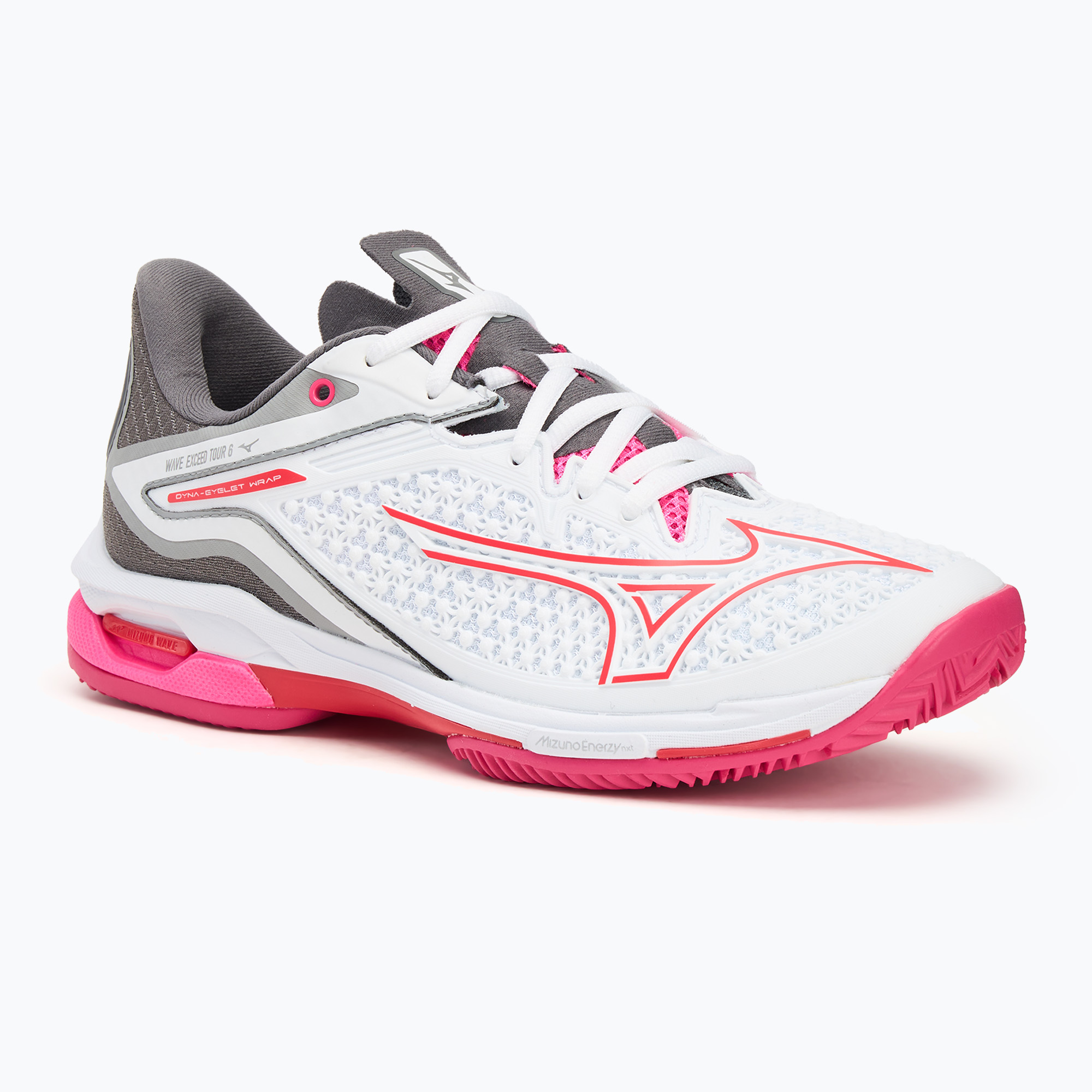 Buty do tenisa damskie Mizuno Wave Exceed Tour 6 CC white/ radiant red/ quiet shade | WYSYŁKA W 24H | 30 DNI NA ZWROT