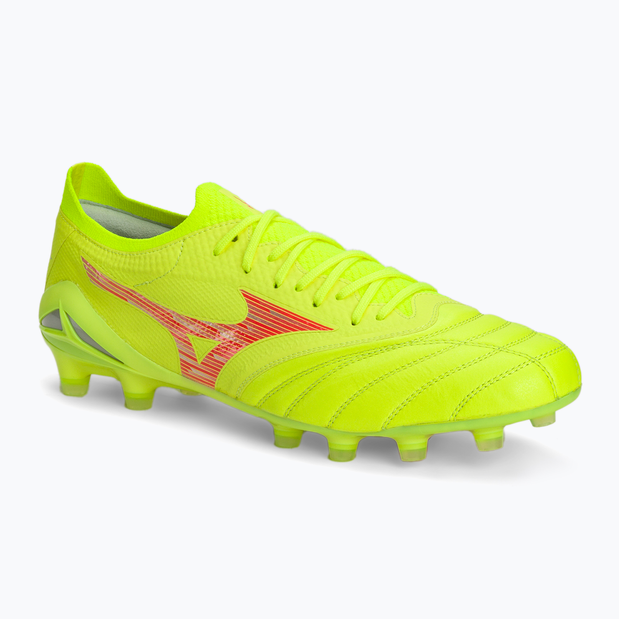 Buty piłkarskie męskie Mizuno Morelia Neo IV Β Elite MD safety yellow/fiery coral 2/galaxy silver | WYSYŁKA W 24H | 30 DNI NA ZWROT