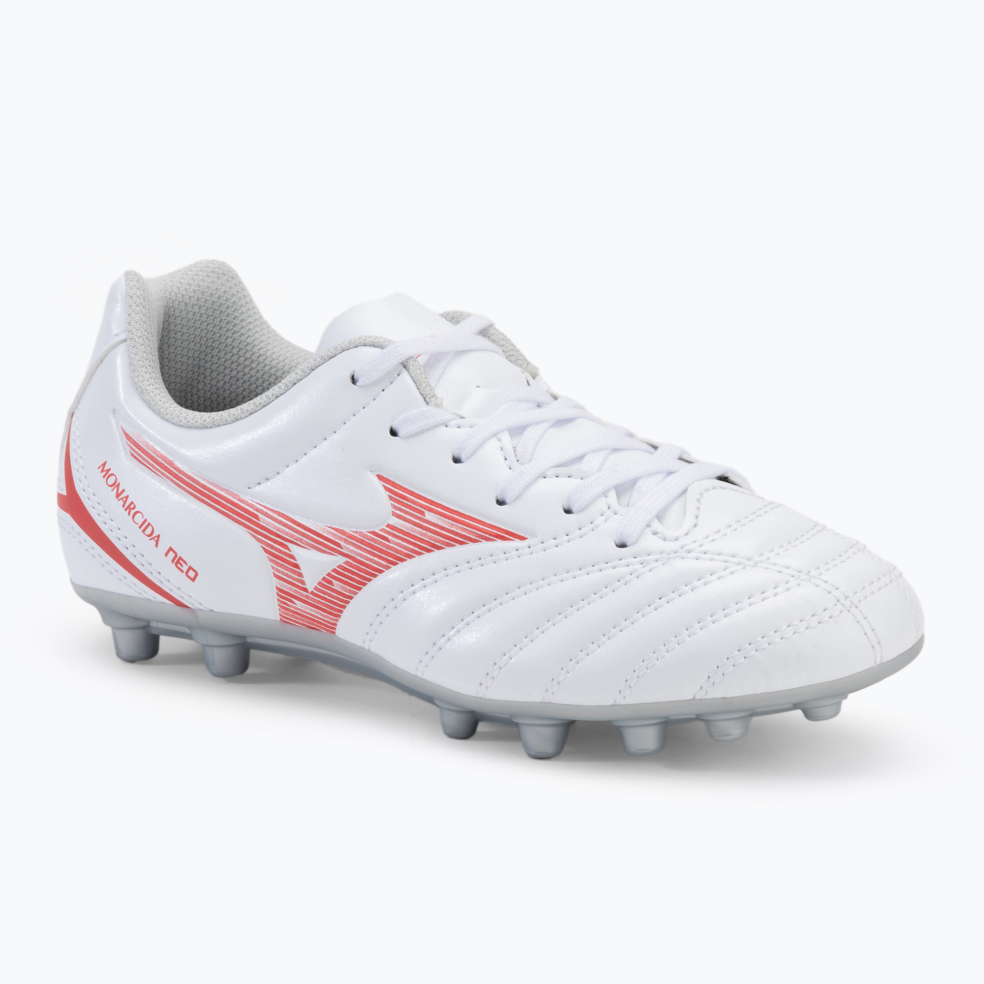 Buty piłkarskie dziecięce Mizuno Monarcida Neo III Select AG white/radiant red 