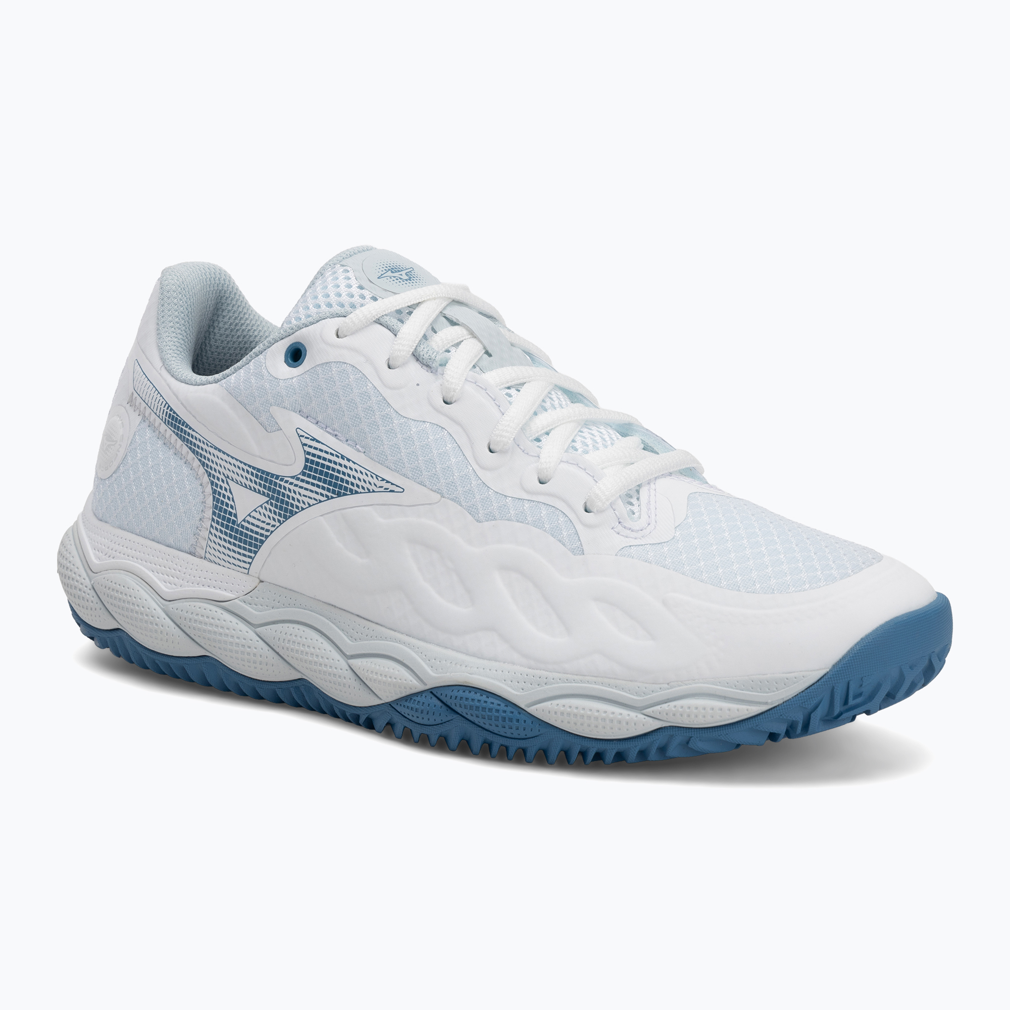 Buty do tenisa damskie Mizuno Wave Enforce Court CC white/ parisian blue/ plein air 