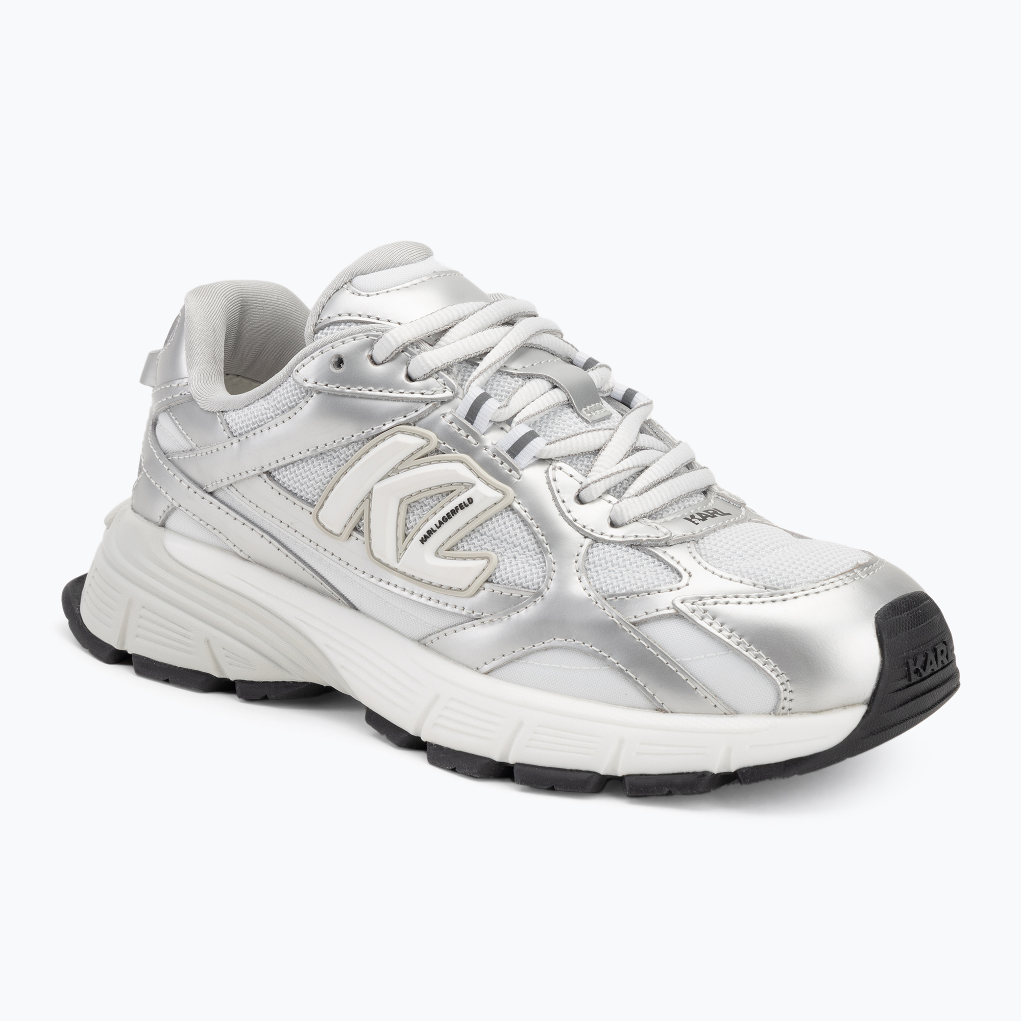 Buty damskie KARL LAGERFELD Orion Sidetrim white leather/textile w/silver 
