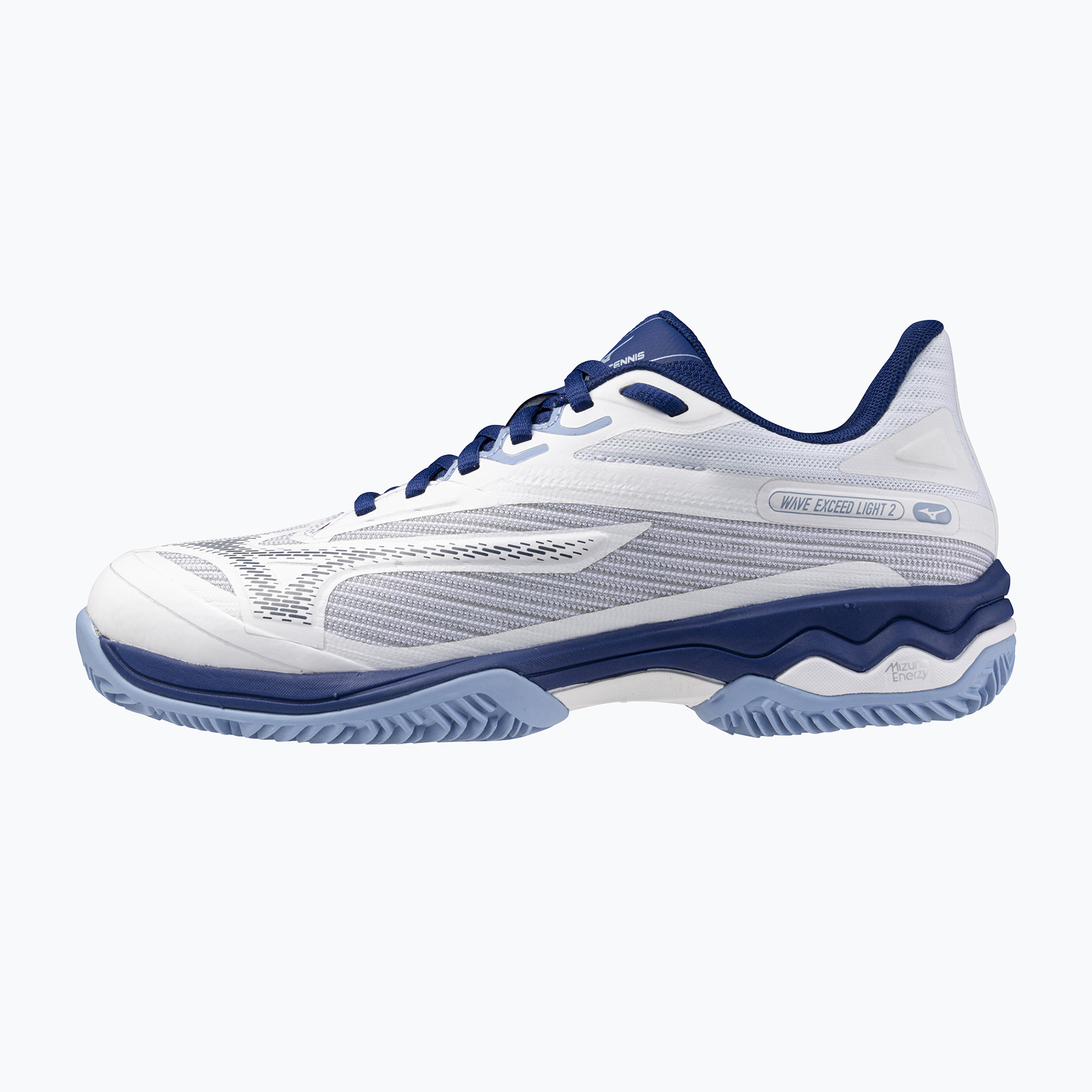 Buty do tenisa damskie Mizuno Wave Exceed Light 2 CC white/ bellwether blue/ bel air blue | WYSYŁKA W 24H | 30 DNI NA ZWROT