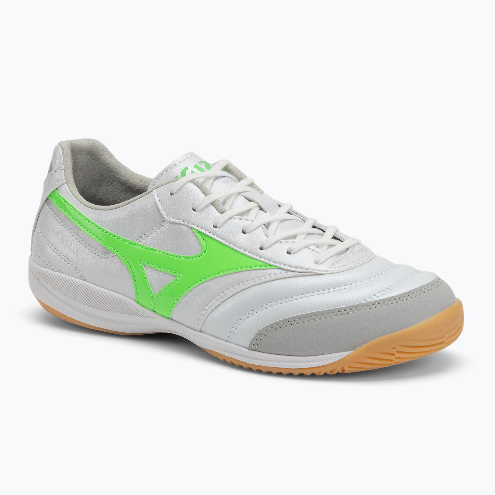 Buty piłkarskie męskie Mizuno Morelia Sala Pro IN white/neon green/galaxy silver 