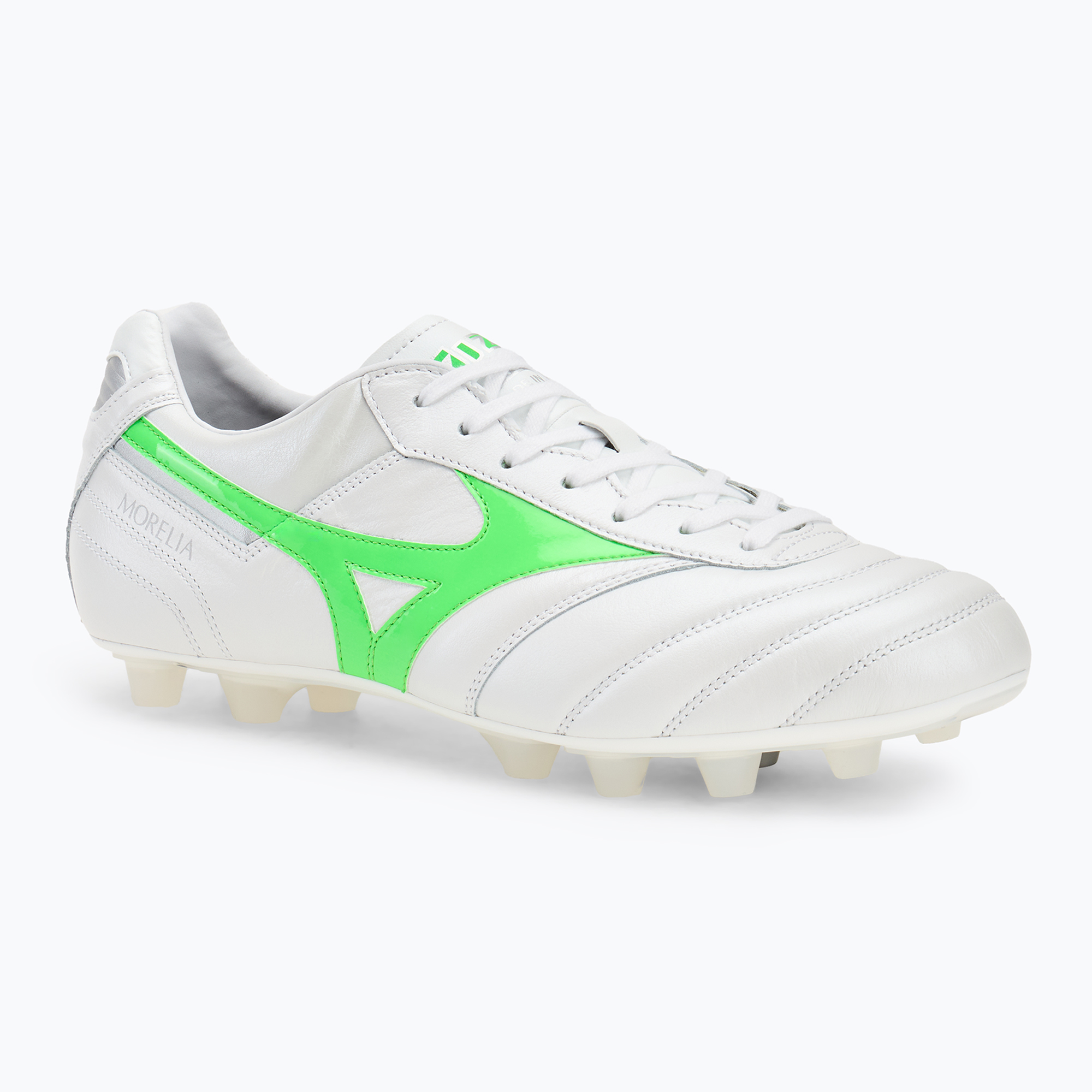 Buty piłkarskie męskie Mizuno Morelia II Japan Md white/neon green/galaxy silver | WYSYŁKA W 24H | 30 DNI NA ZWROT