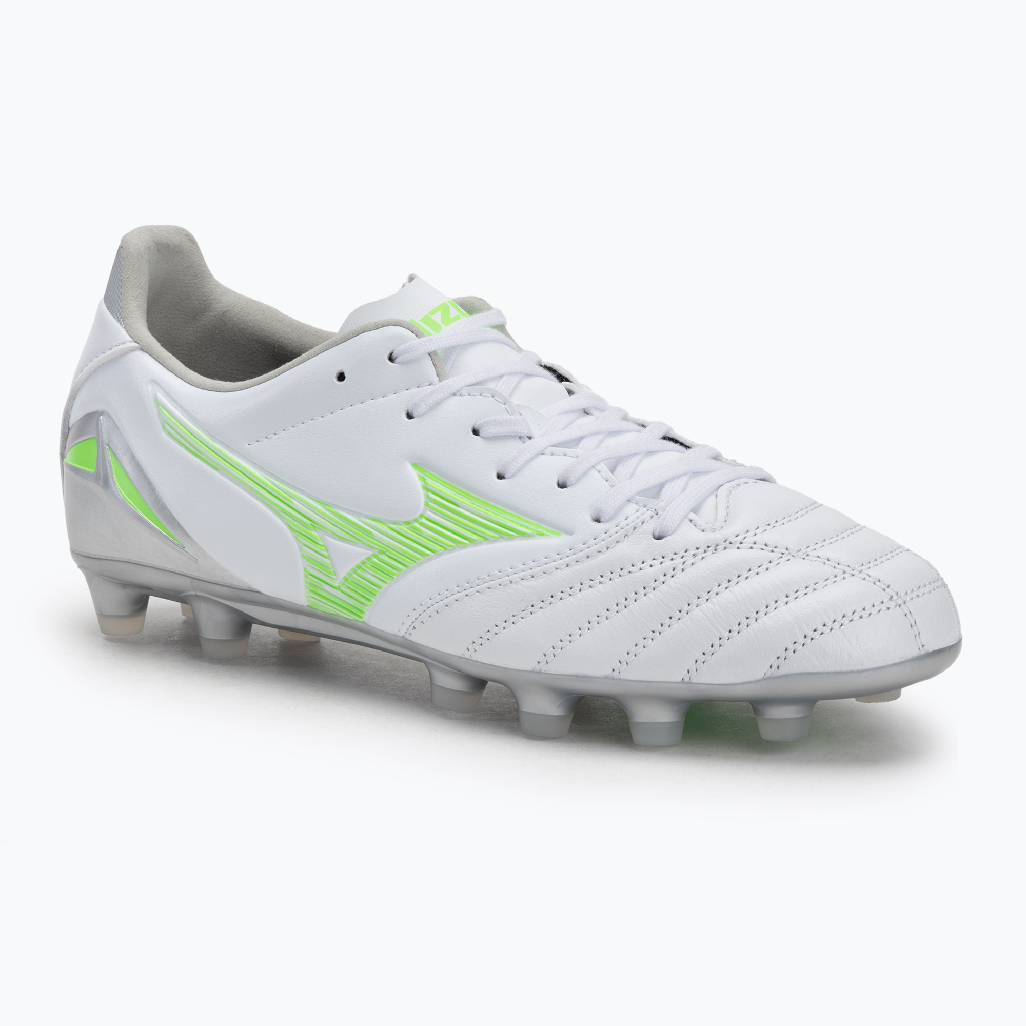 Buty piłkarskie Mizuno Morelia Neo IV Pro Md white/neon green/cool gray 3c | WYSYŁKA W 24H | 30 DNI NA ZWROT