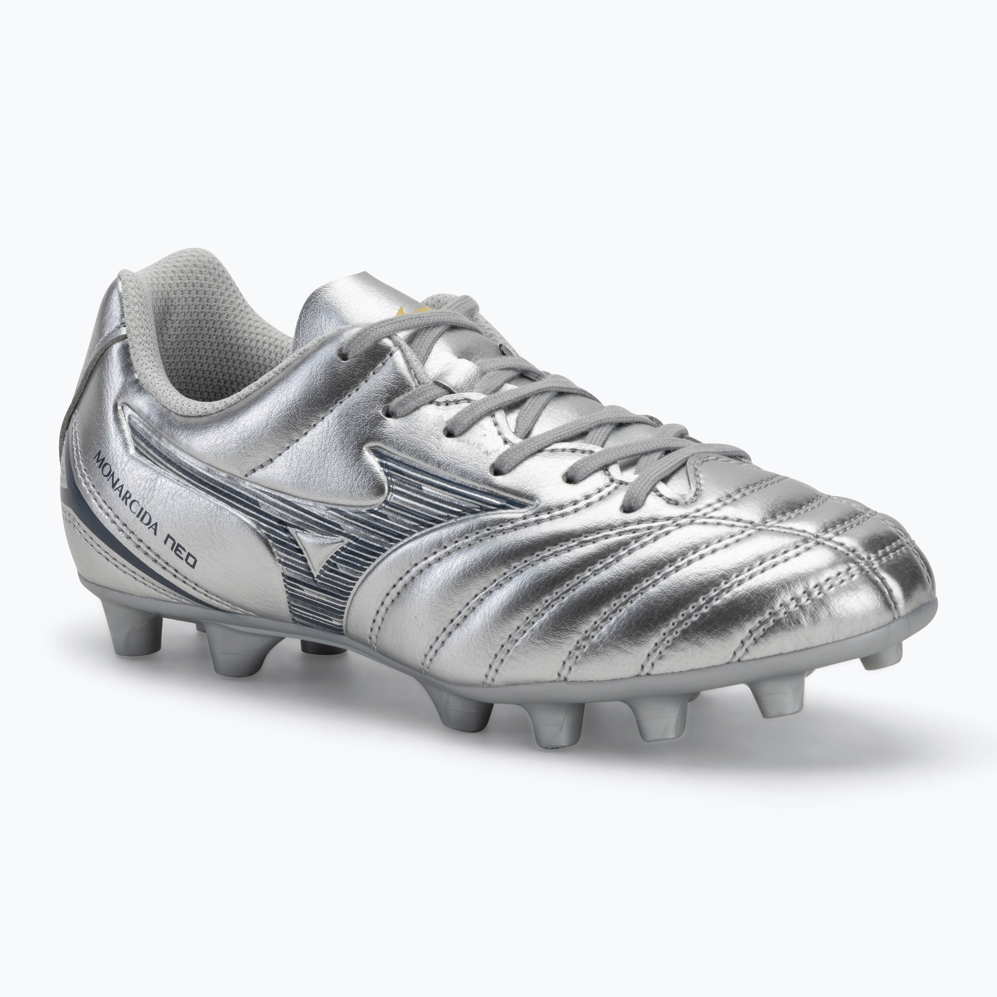 Buty piłkarskie dziecięce Mizuno Monarcida Neo III Select Jr Md galaxy silver/8605 c/gold 