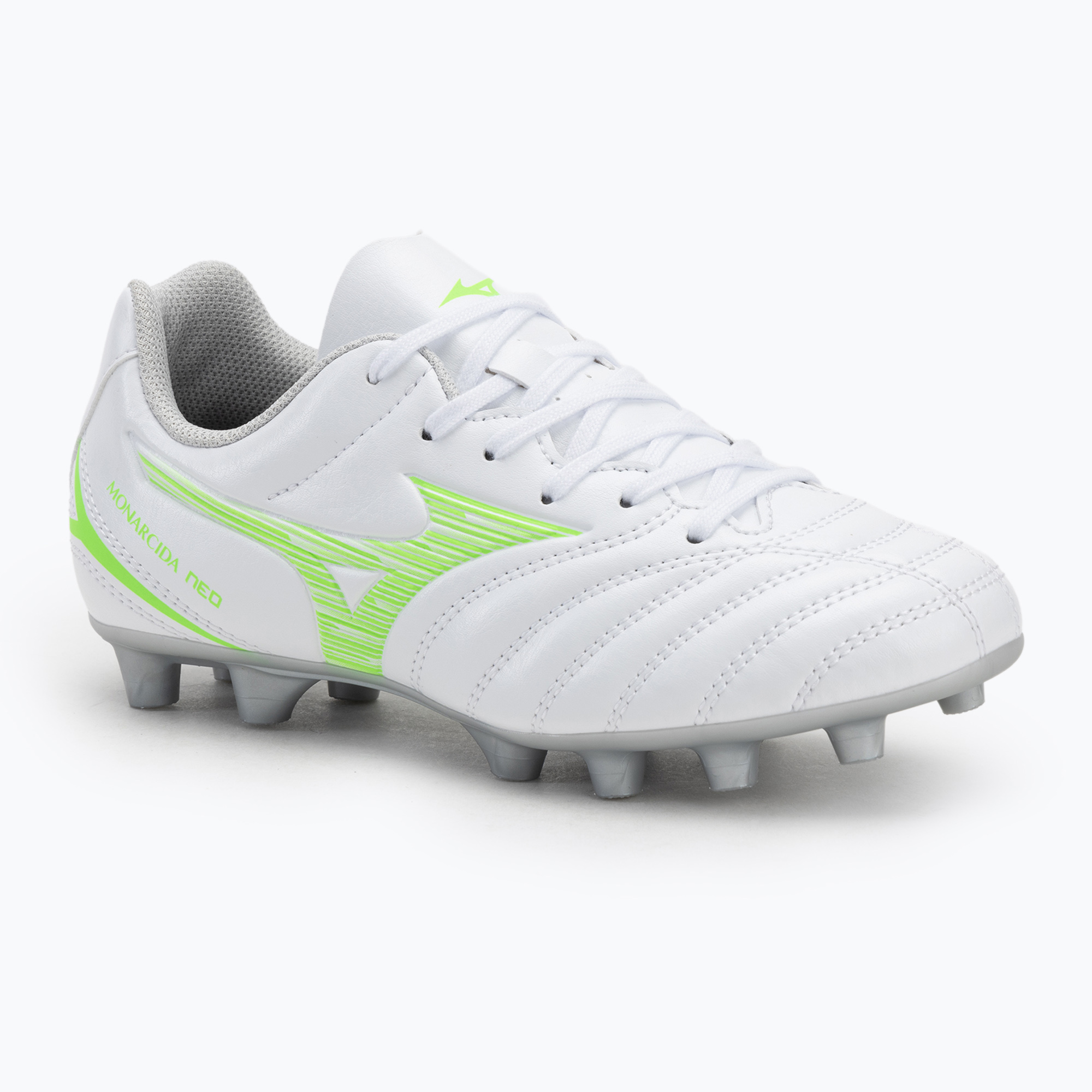Buty piłkarskie dziecięce Mizuno Monarcida Neo III Select Jr Md white/neon green 