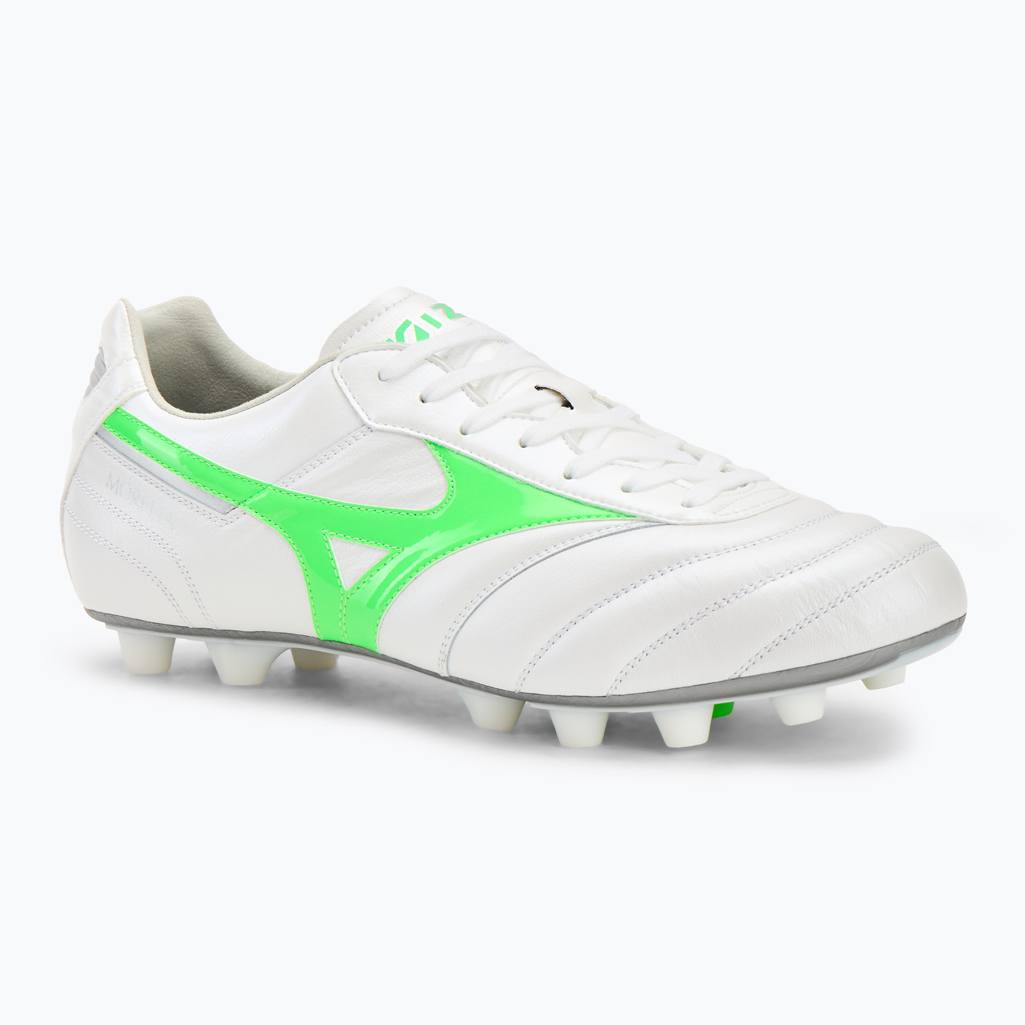 Buty piłkarskie męskie Mizuno Morelia II Elite Md white/neon green/galaxy silver | WYSYŁKA W 24H | 30 DNI NA ZWROT