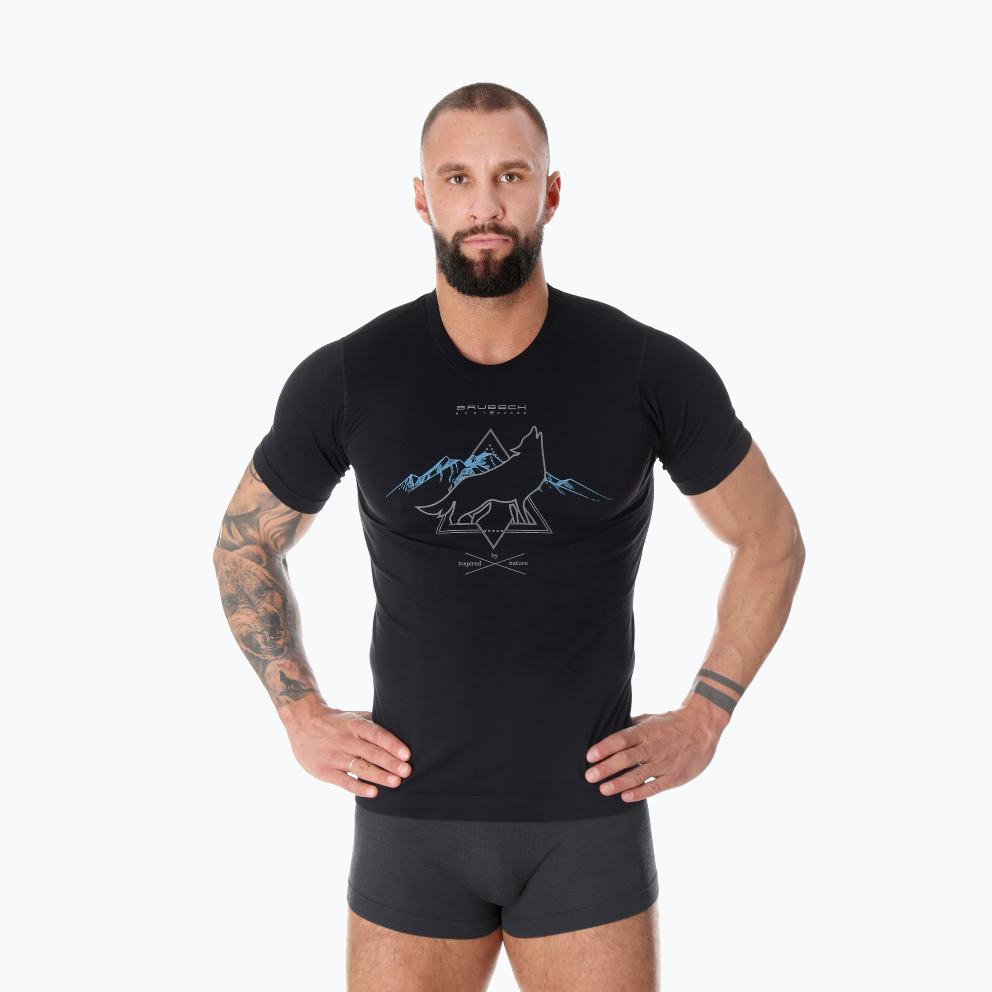 Koszulka termoaktywna męska Brubeck Outdoor Merino Wool Pro czarny/wilk 3 