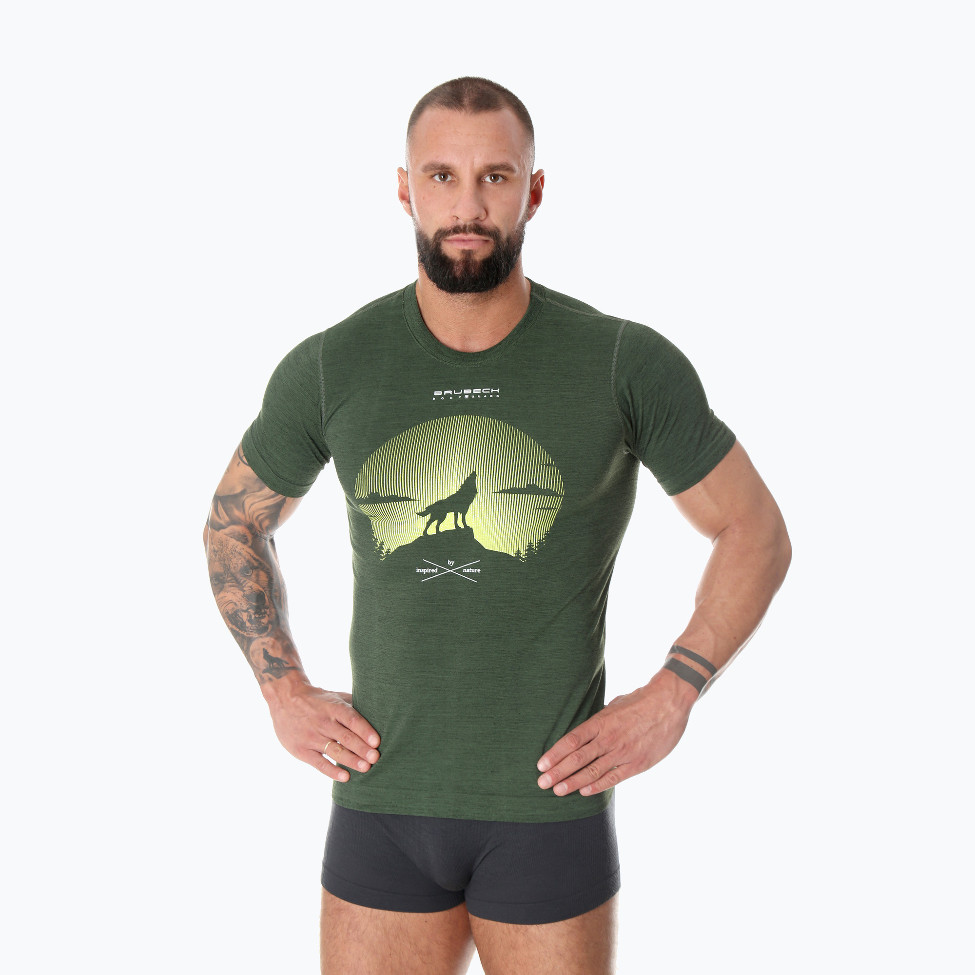 Koszulka termoaktywna męska Brubeck Outdoor Merino Wool Pro ciemnozielony/wilk 2 