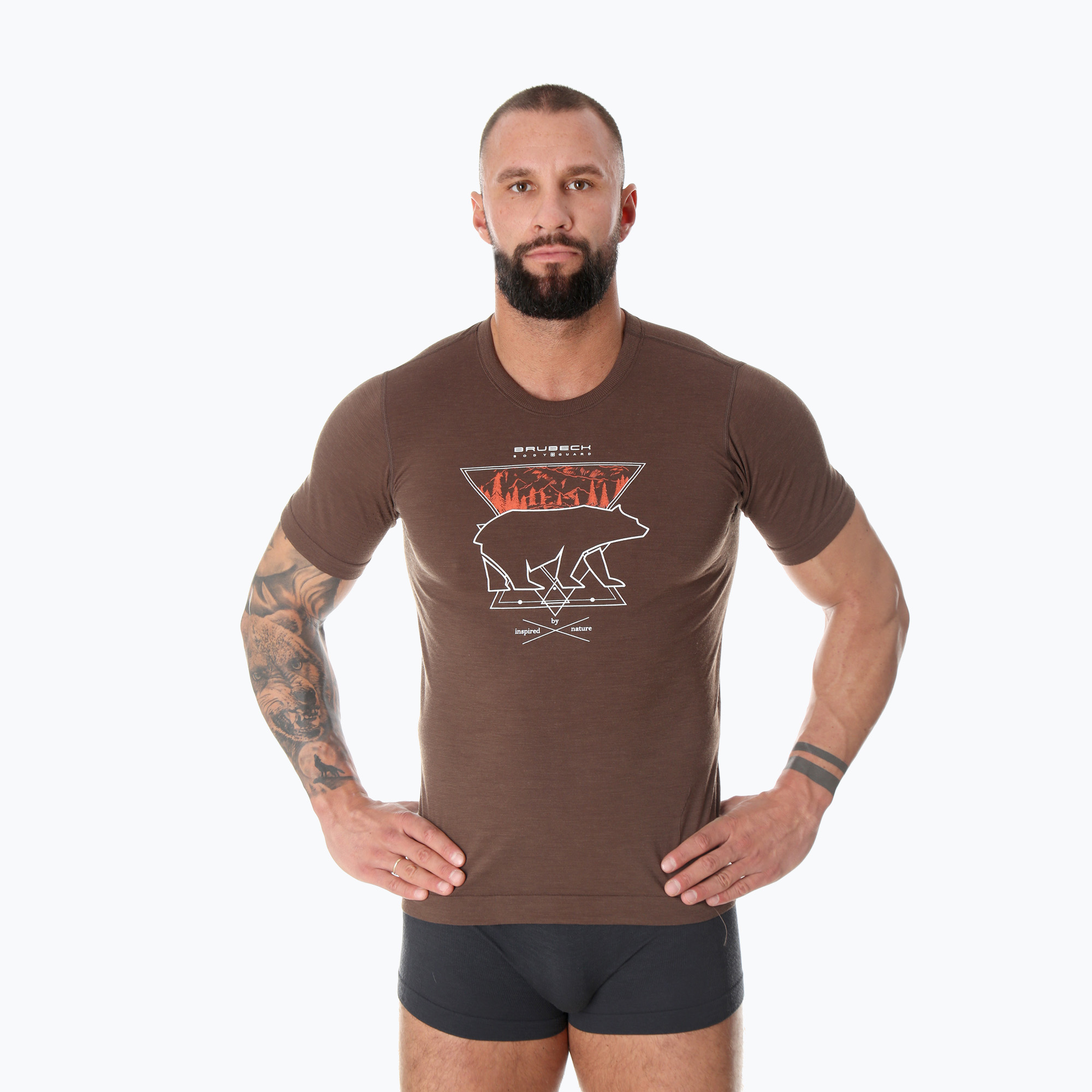 Koszulka termoaktywna męska Brubeck Outdoor Merino Wool Pro brązowy/niedźwiedź 3 
