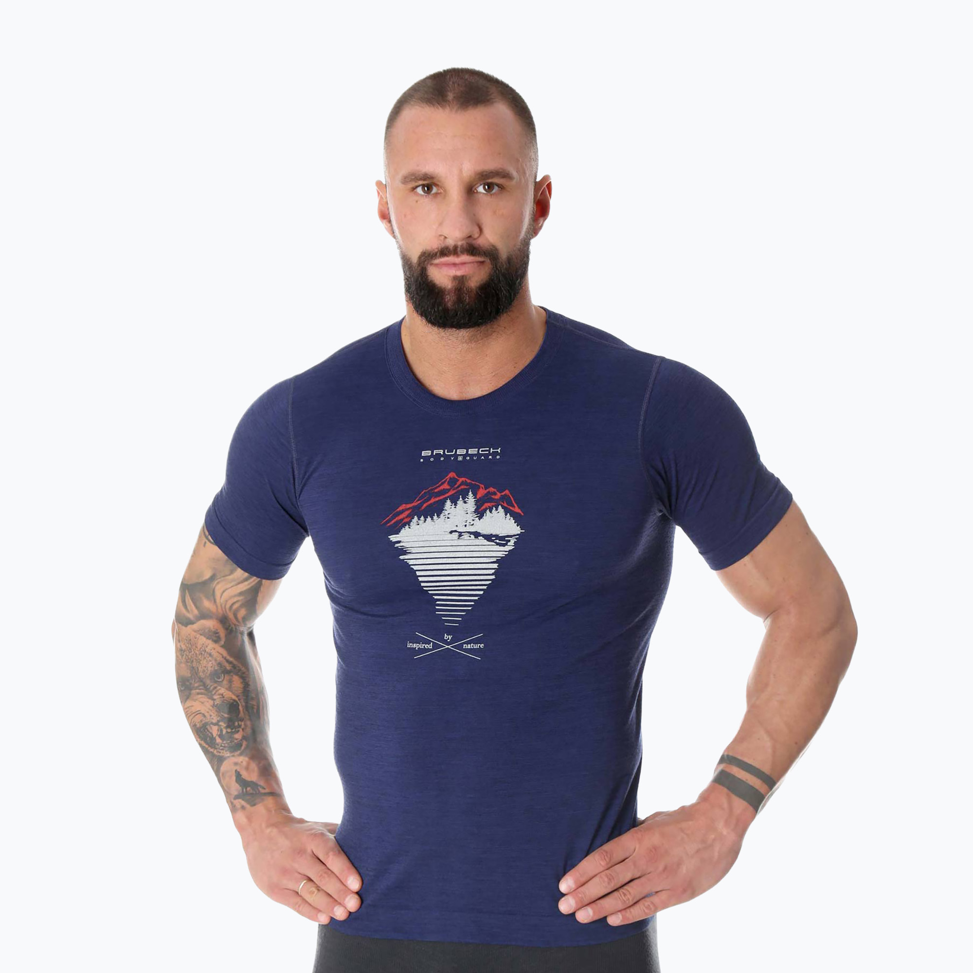 Koszulka termoaktywna męska Brubeck Outdoor Merino Wool Pro ciemnoniebieski/góry 2 