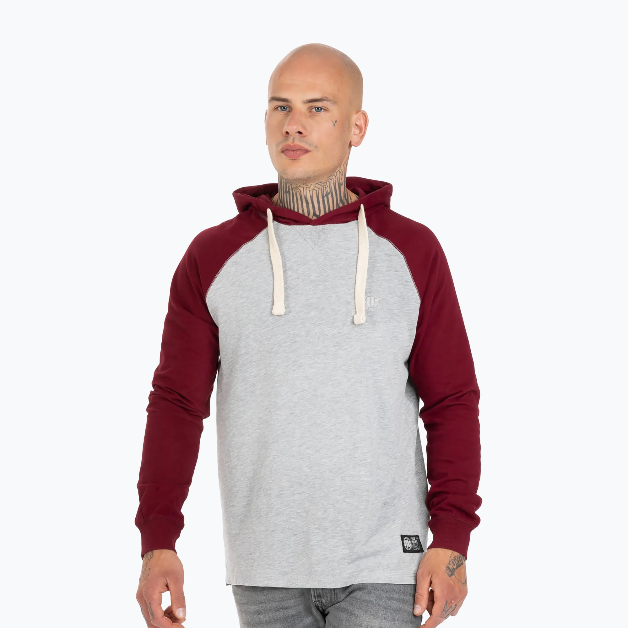 Bluza męska Pitbull West Coast Hooded Small Logo grey/burgundy | WYSYŁKA W 24H | 30 DNI NA ZWROT