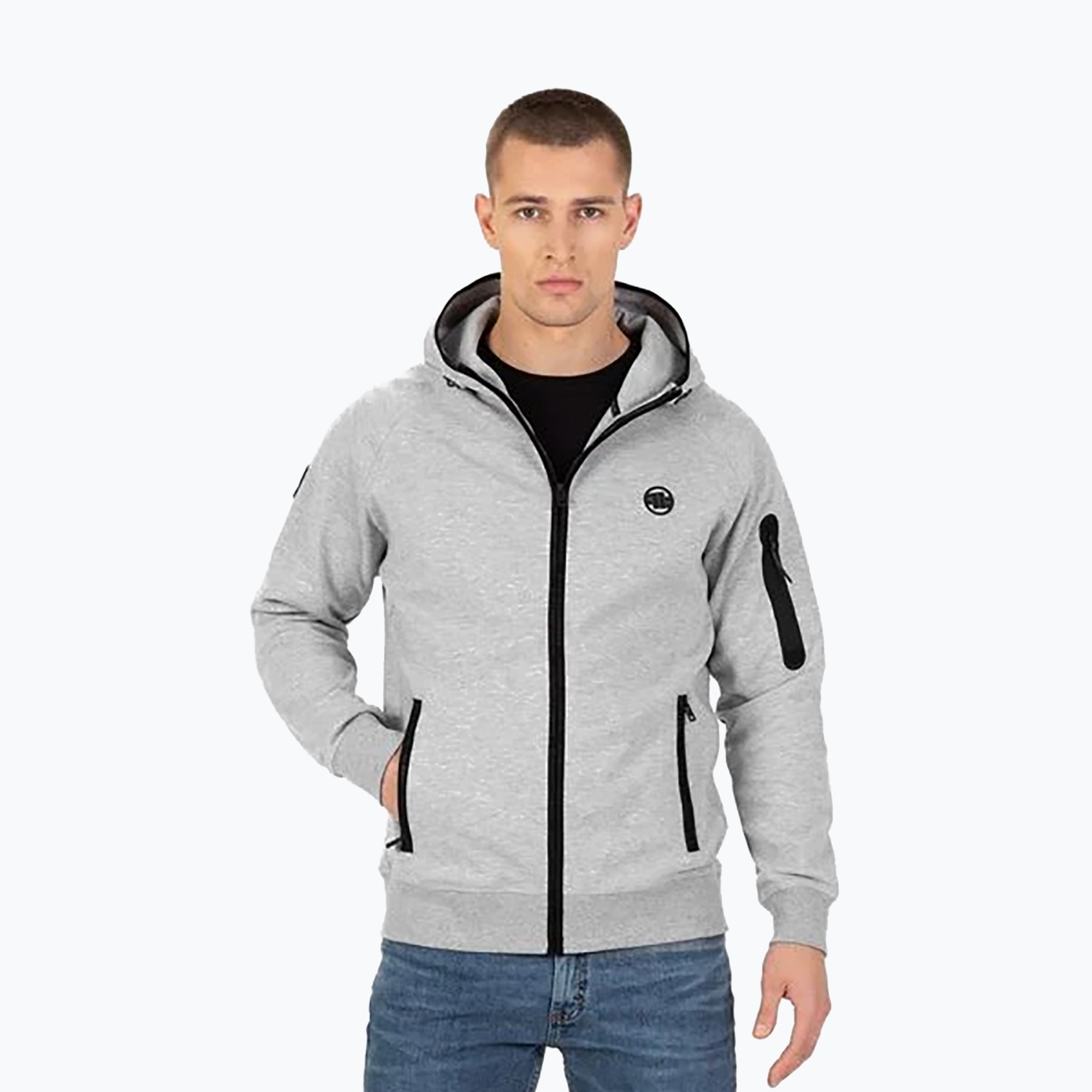 Bluza męska Pitbull Hermes Hooded Zip grey/melange | WYSYŁKA W 24H | 30 DNI NA ZWROT