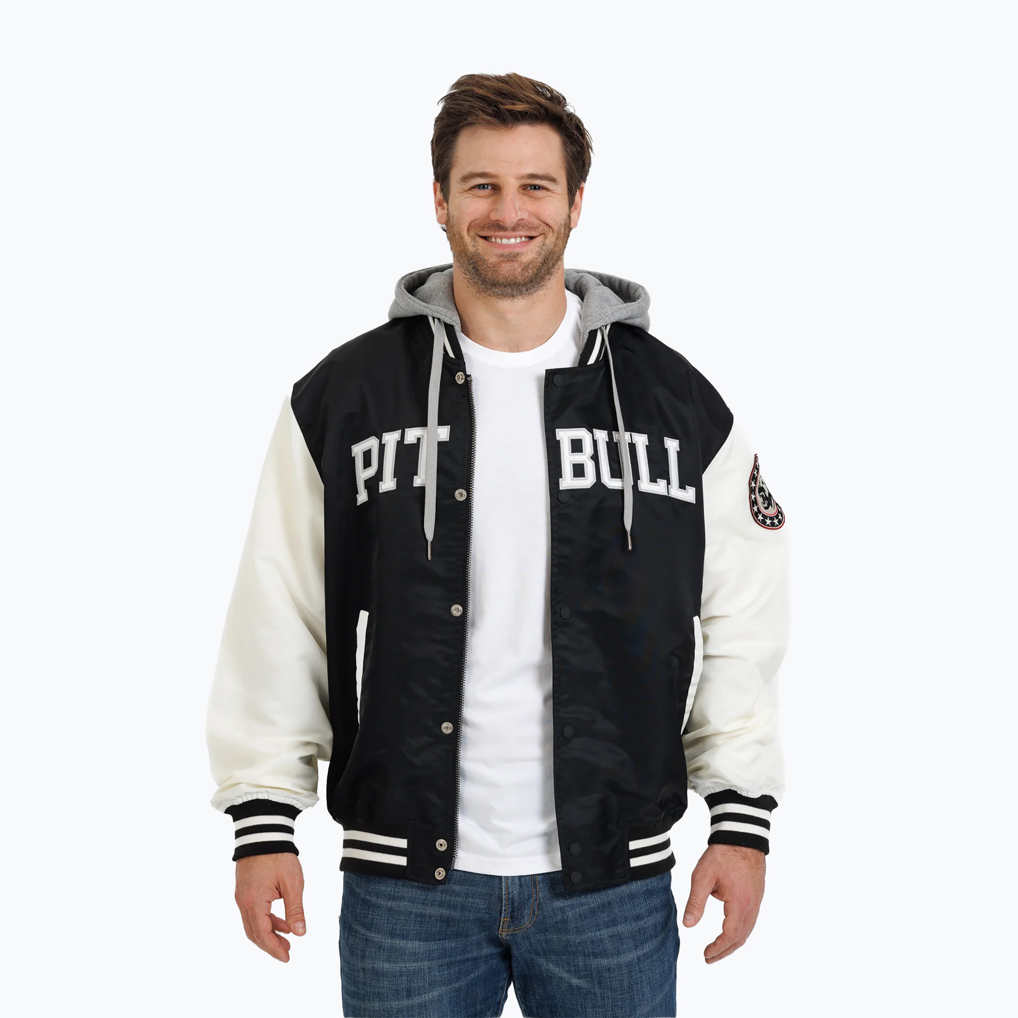 Kurtka męska Pitbull Falcon Ridge Bomber Hooded black/ecru | WYSYŁKA W 24H | 30 DNI NA ZWROT