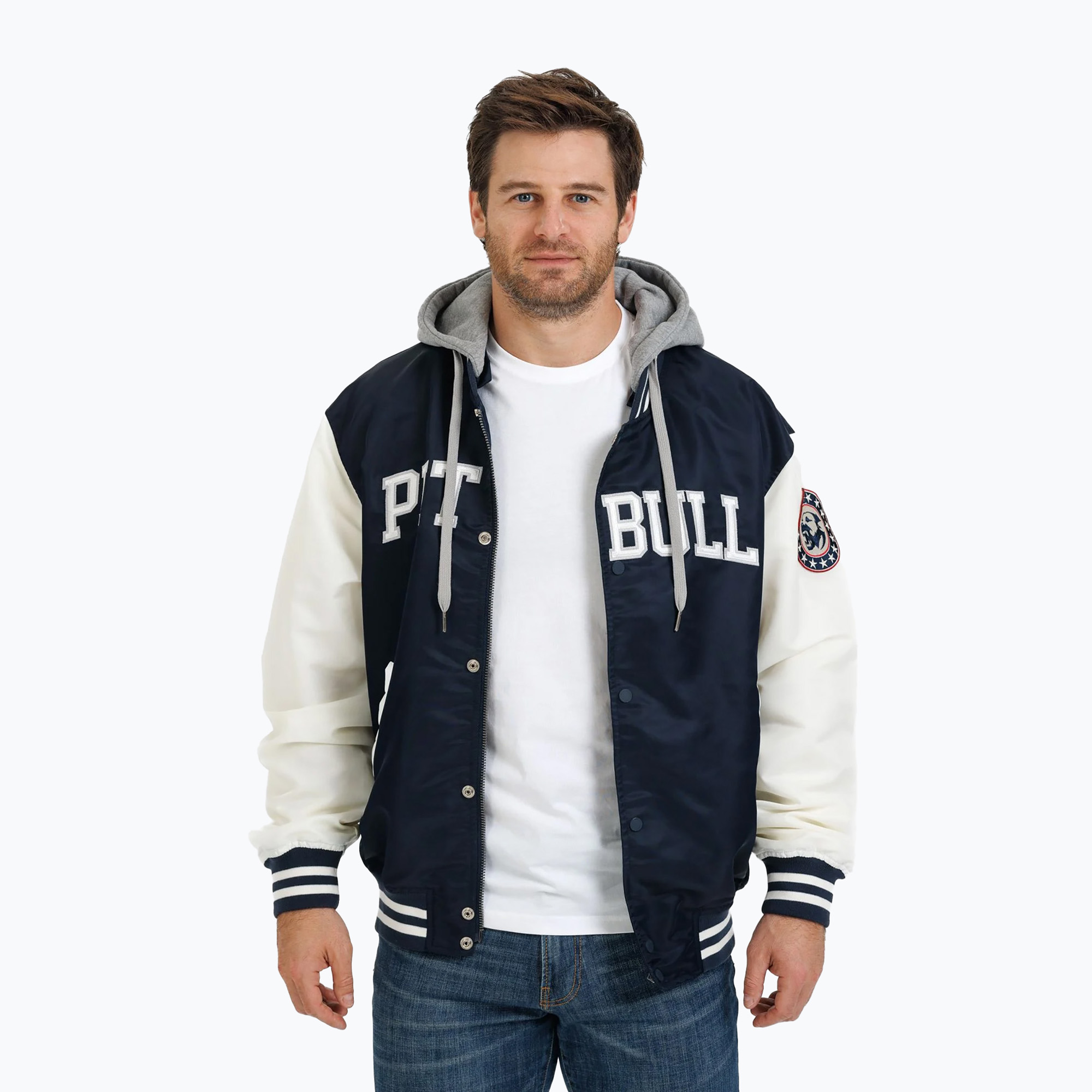 Kurtka męska Pitbull Falcon Ridge Bomber Hooded navy/ecru | WYSYŁKA W 24H | 30 DNI NA ZWROT