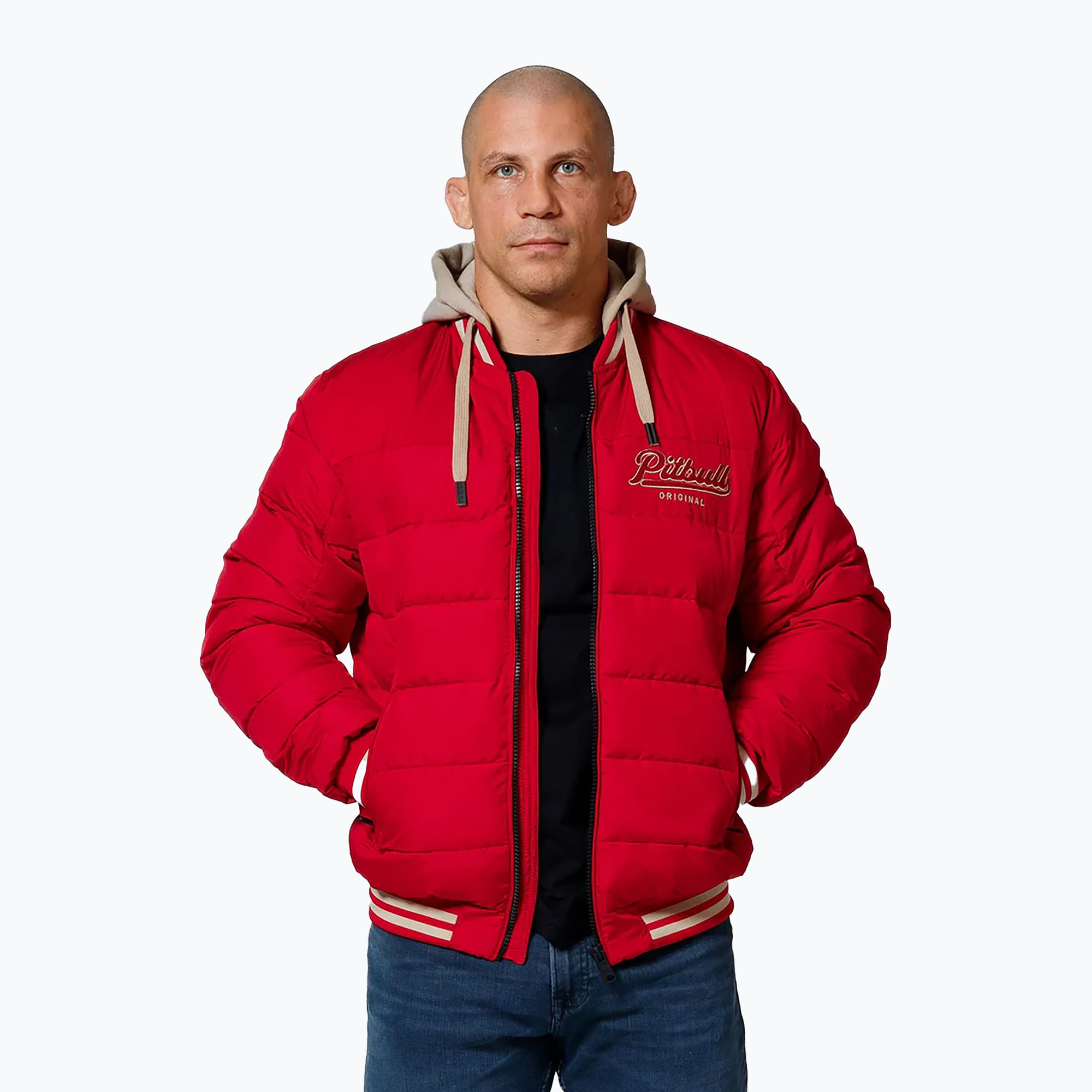 Kurtka męska Pitbull Hidden Quilted Hooded red/beige | WYSYŁKA W 24H | 30 DNI NA ZWROT