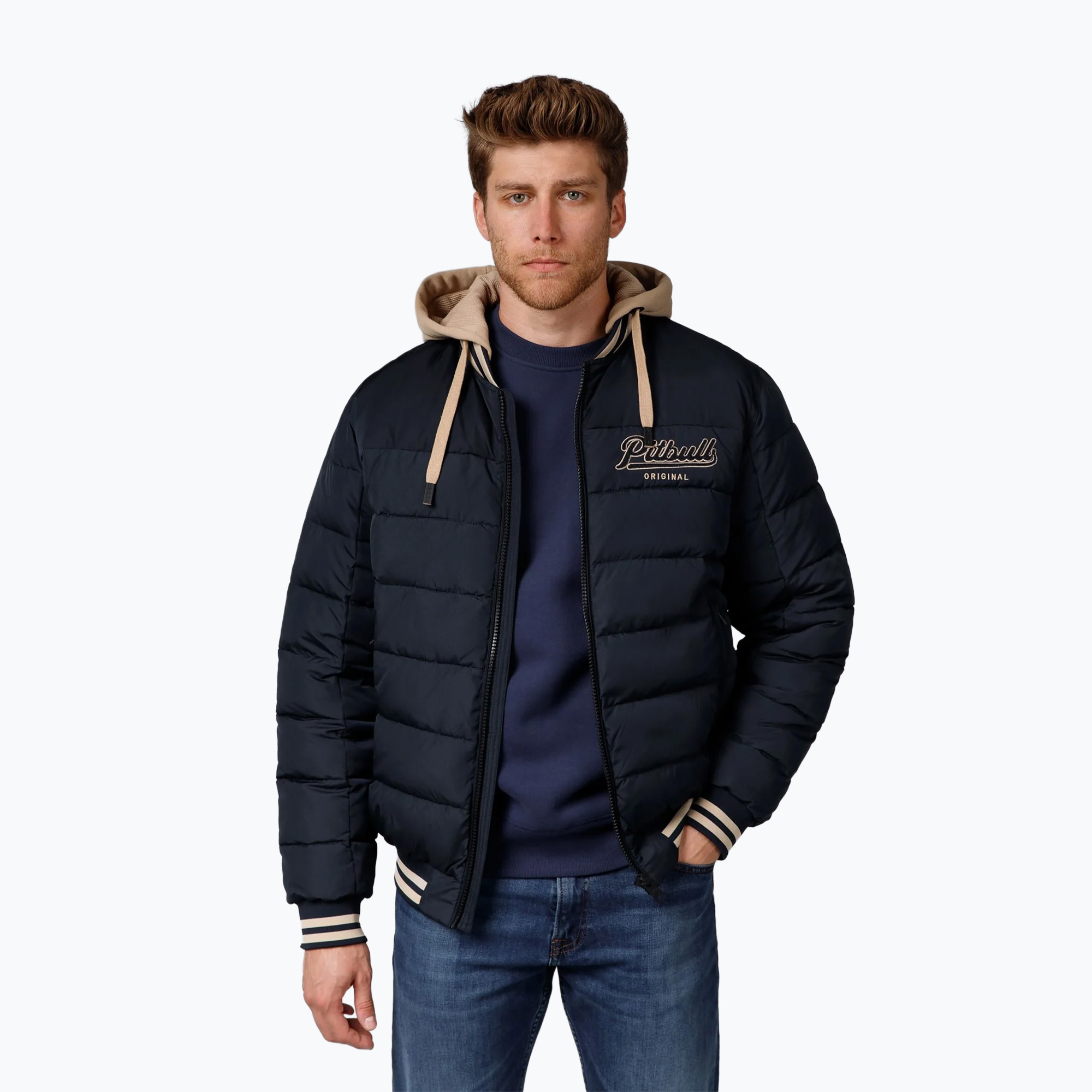 Kurtka męska Pitbull Hidden Quilted Hooded dark navy/beige 