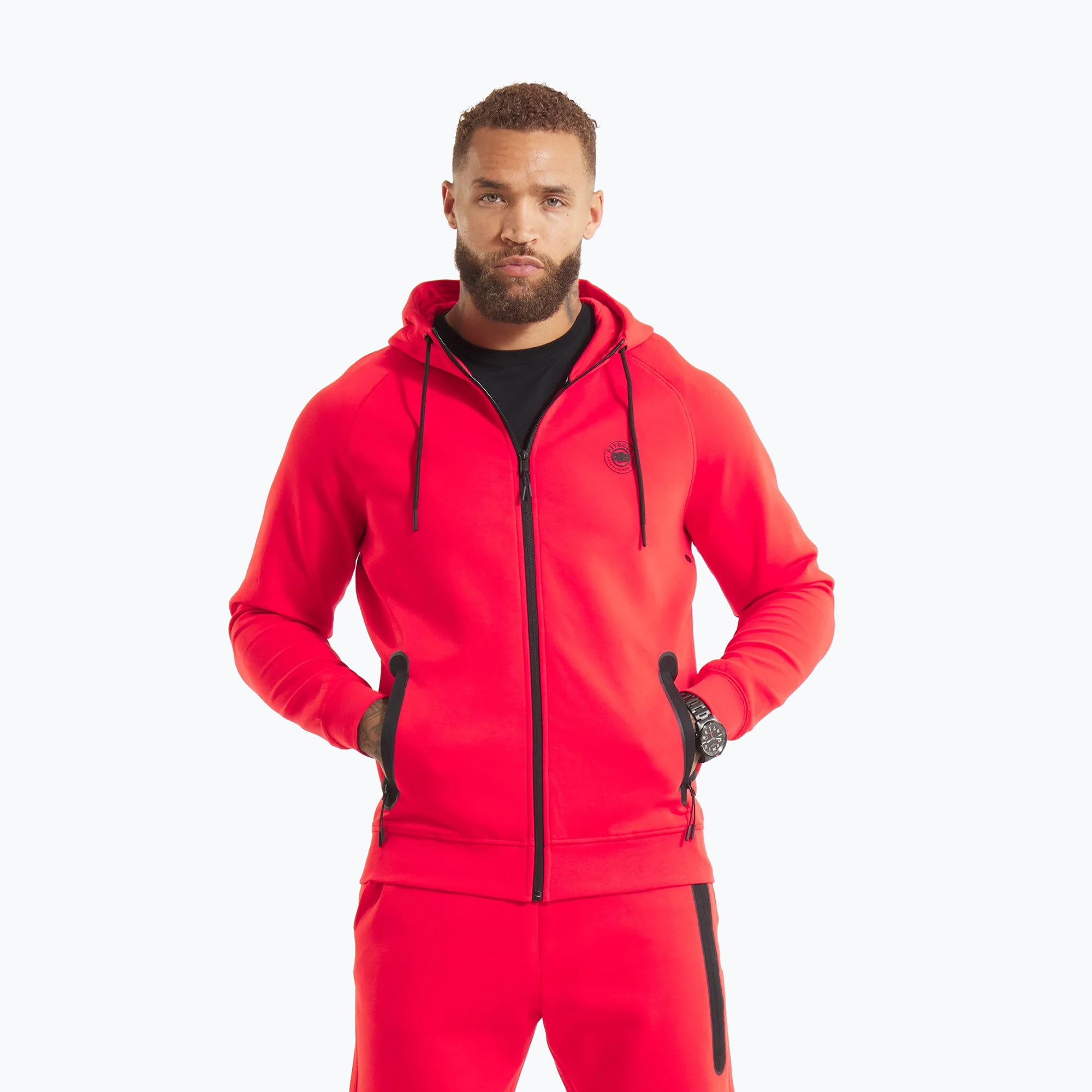 Bluza męska Pitbull Dogwood Hooded Zip Sweatshirt fluo/red 