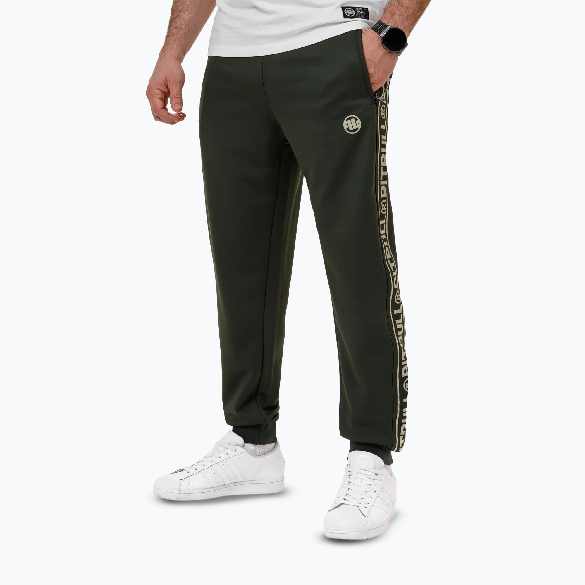 Spodnie męskie Pitbull Trackpants Tape Logo Terry Group old green 