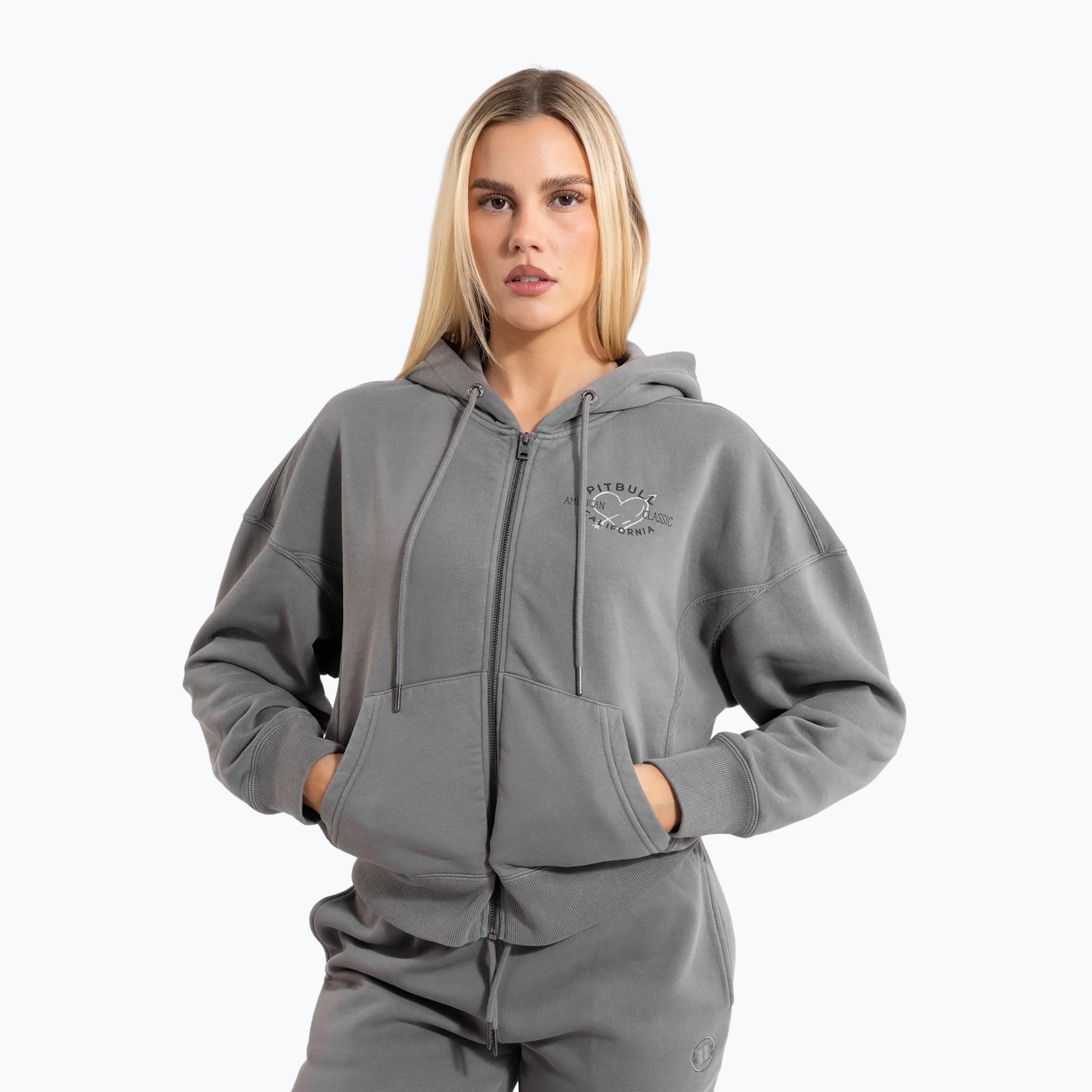 Bluza damska Pitbull Manzanita Heart Hooded Zip Sweatshirt washed grey 
