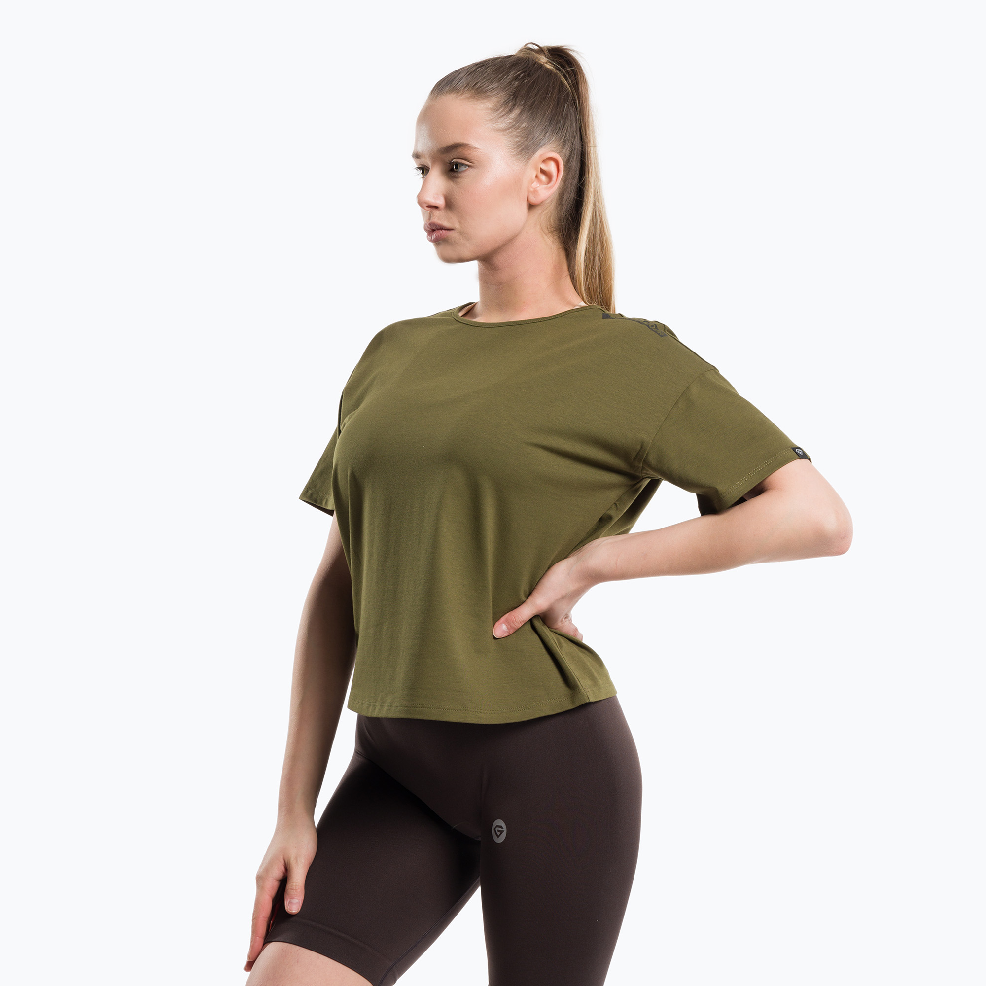 Koszulka treningowa damska Gym Glamour V khaki | WYSYŁKA W 24H | 30 DNI NA ZWROT