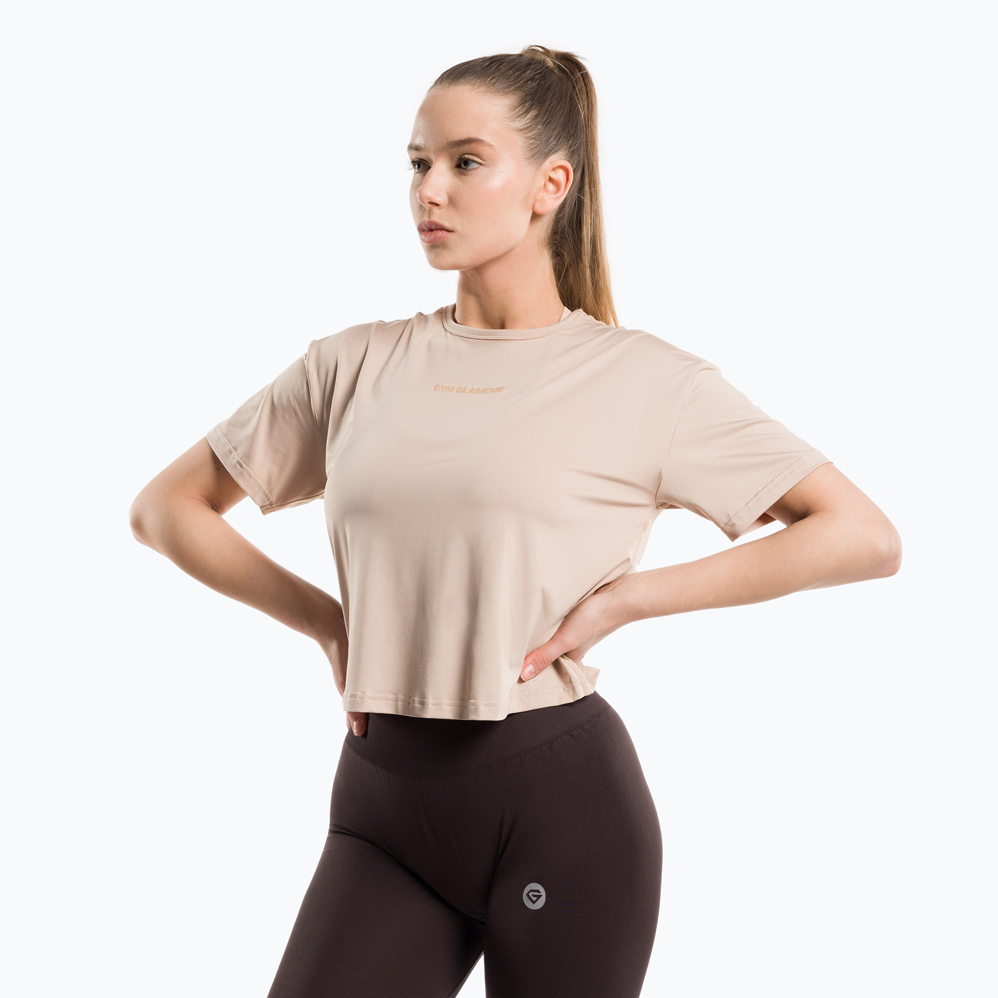 Koszulka treningowa damska Gym Glamour Sport beige | WYSYŁKA W 24H | 30 DNI NA ZWROT