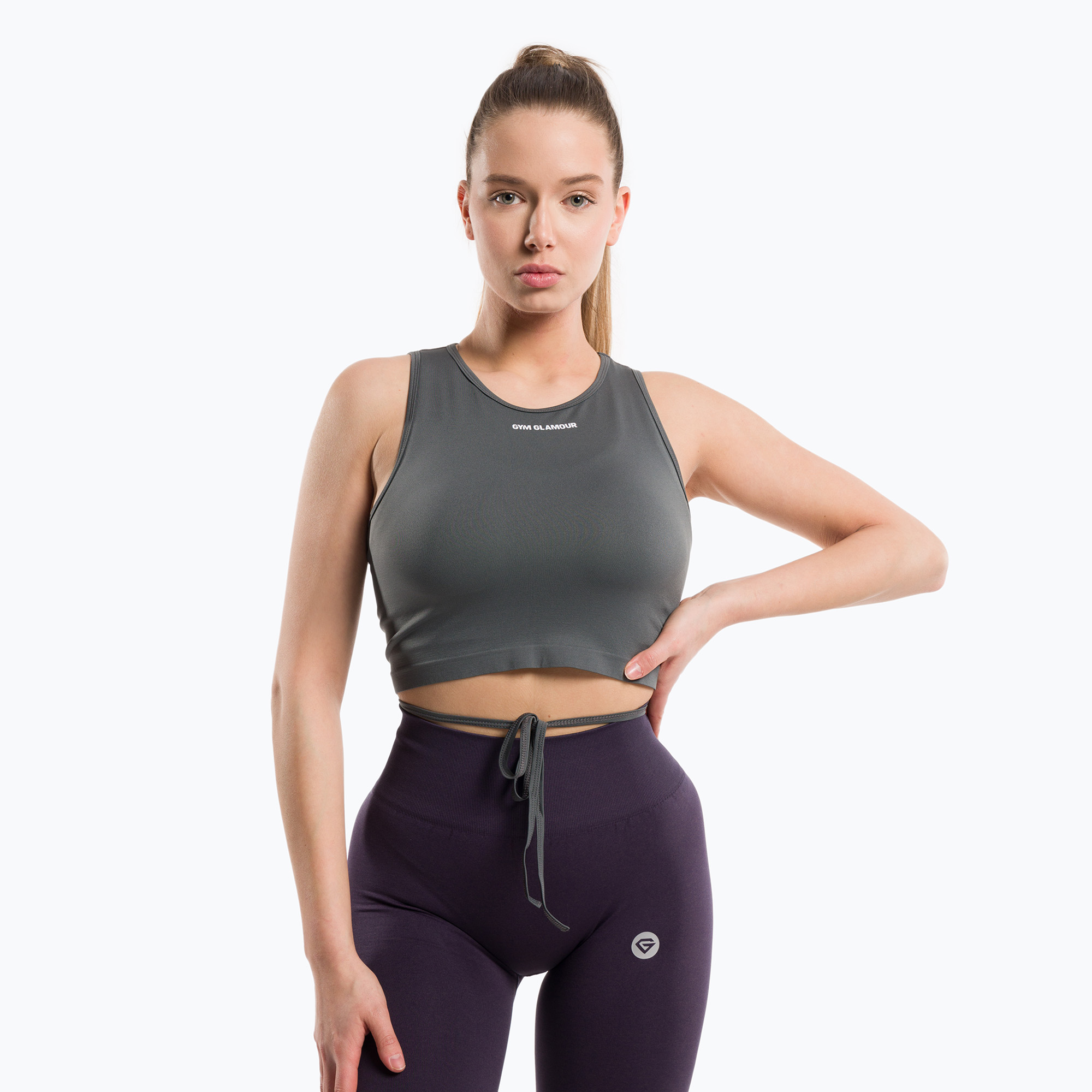 Top treningowy damski Gym Glamour Wiązany silver grey | WYSYŁKA W 24H | 30 DNI NA ZWROT