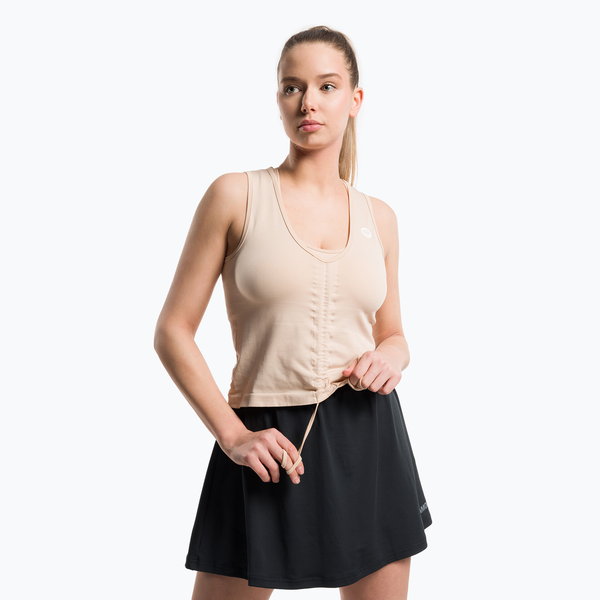 Top treningowy damski Gym Glamour Ściągany beige | WYSYŁKA W 24H | 30 DNI NA ZWROT