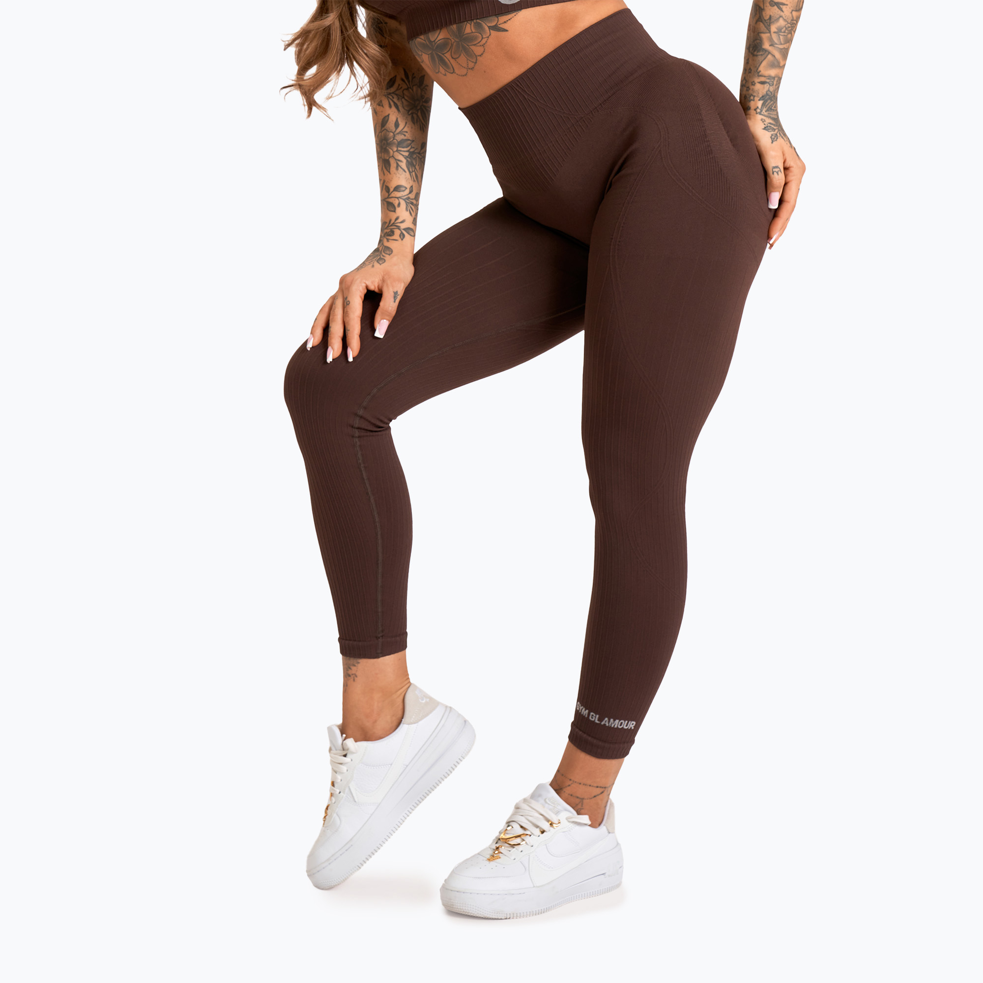 Legginsy treningowe damskie Gym Glamour Push Up 2.0 chocolate | WYSYŁKA W 24H | 30 DNI NA ZWROT