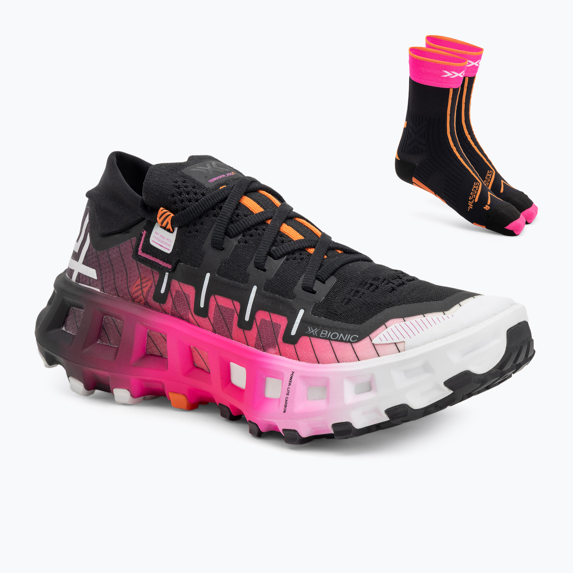 Buty do biegania + skarpety X-Bionic Terraskin X00/C x black/x white/fluo pink 