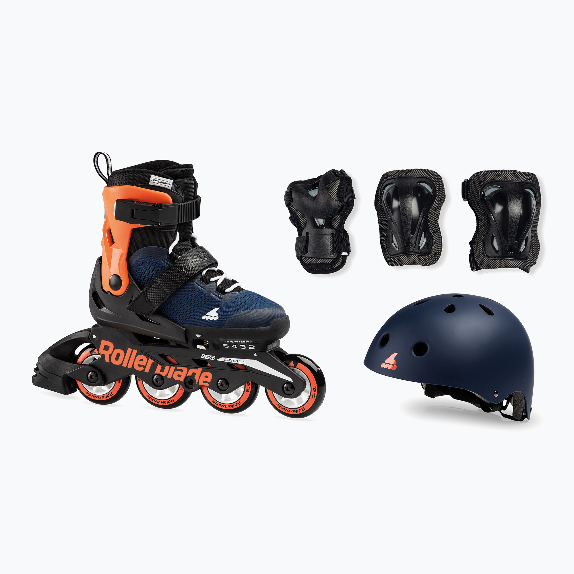 Rolki dziecięce z kaskiem i ochraniaczami Rollerblade Microblade Cube Jr midnight blue/warm orange | WYSYŁKA W 24H | 30 DNI NA ZWROT