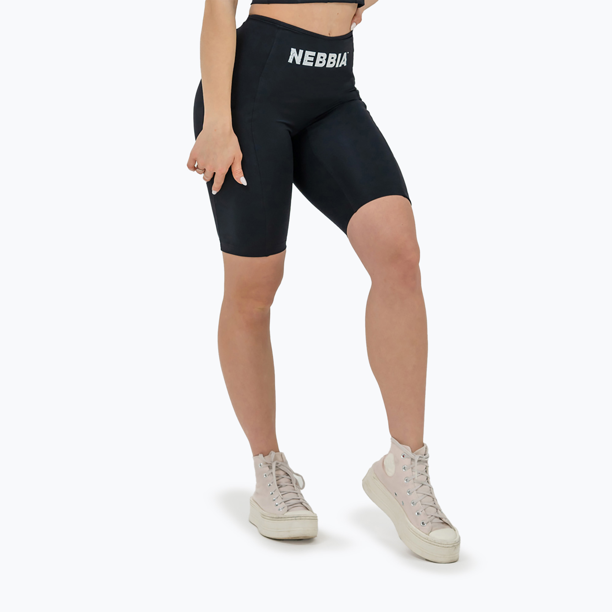 Spodenki treningowe damskie NEBBIA High Waisted Biker 10″ Gym Therapy black | WYSYŁKA W 24H | 30 DNI NA ZWROT