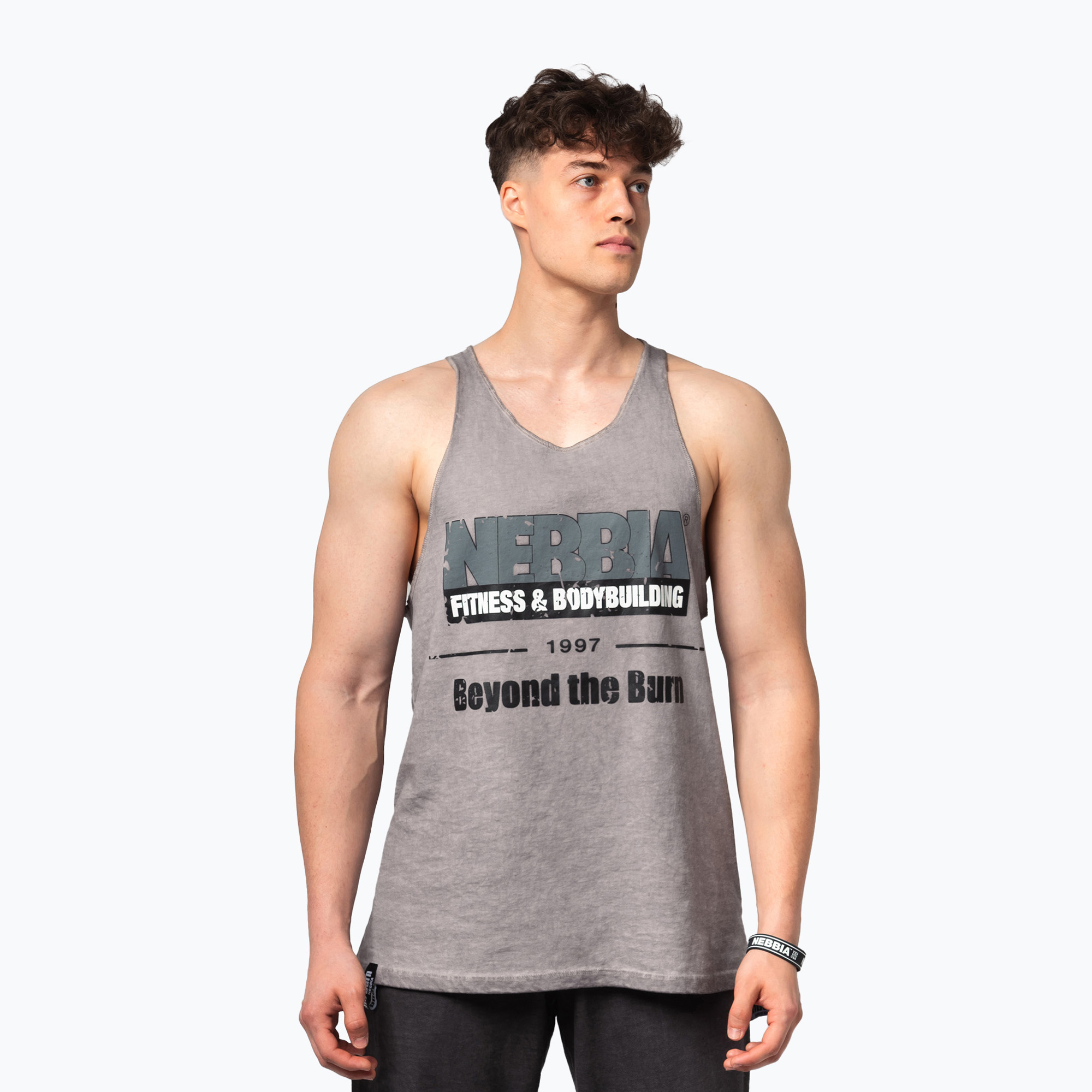 Tank top treningowy męski NEBBIA Washed-Off Stringer Max Out light grey | WYSYŁKA W 24H | 30 DNI NA ZWROT