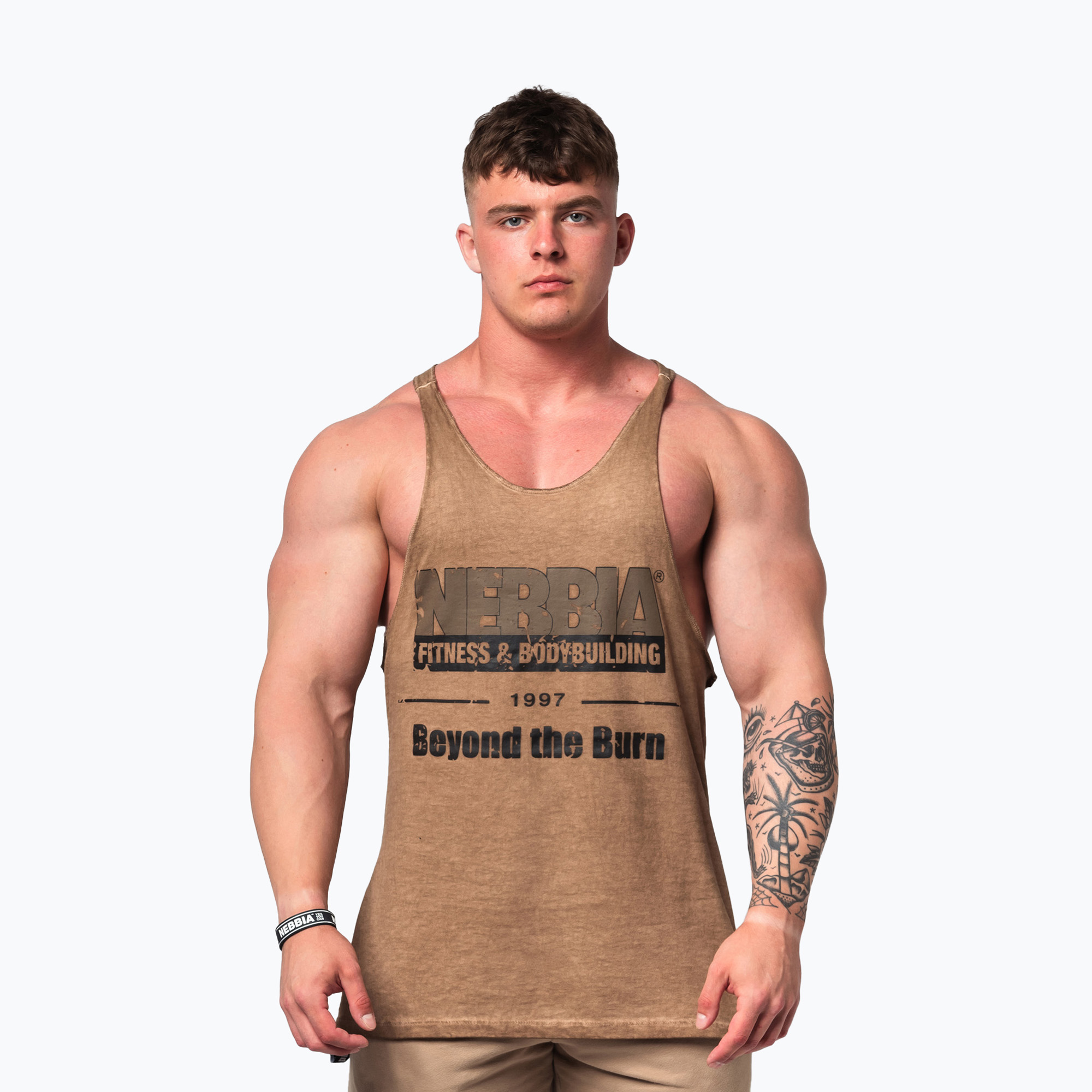 Tank top treningowy męski NEBBIA Washed-Off Stringer Max Out light brown | WYSYŁKA W 24H | 30 DNI NA ZWROT