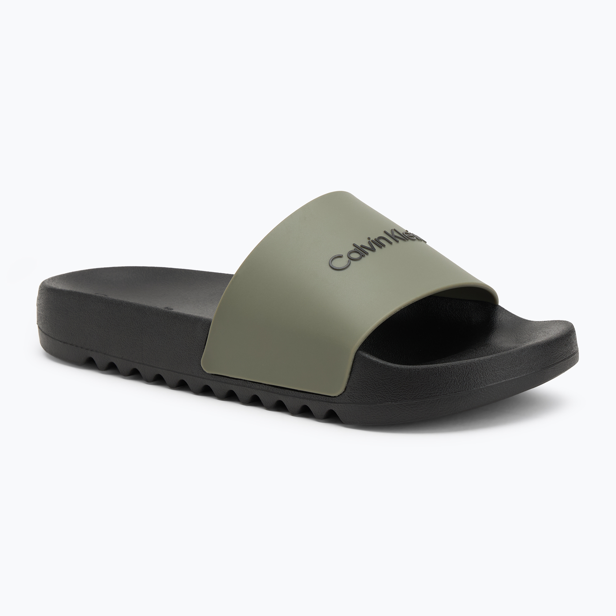 Klapki męskie Calvin Klein HM0HM01063 Chuncky Pool Slide Rub smokey olive/black 