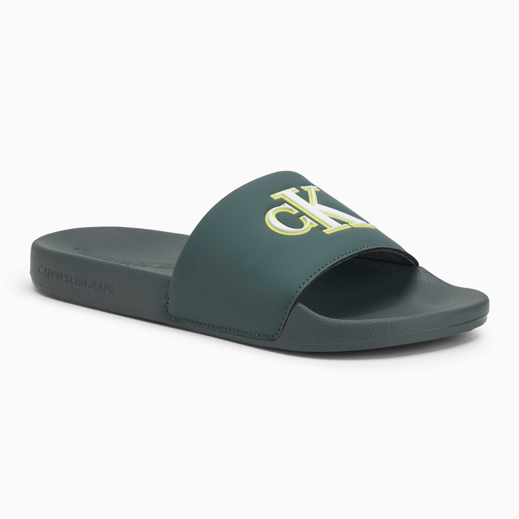 Klapki męskie Calvin Klein YM0YM01281 Jelly Mono PU seaside aqua/white 
