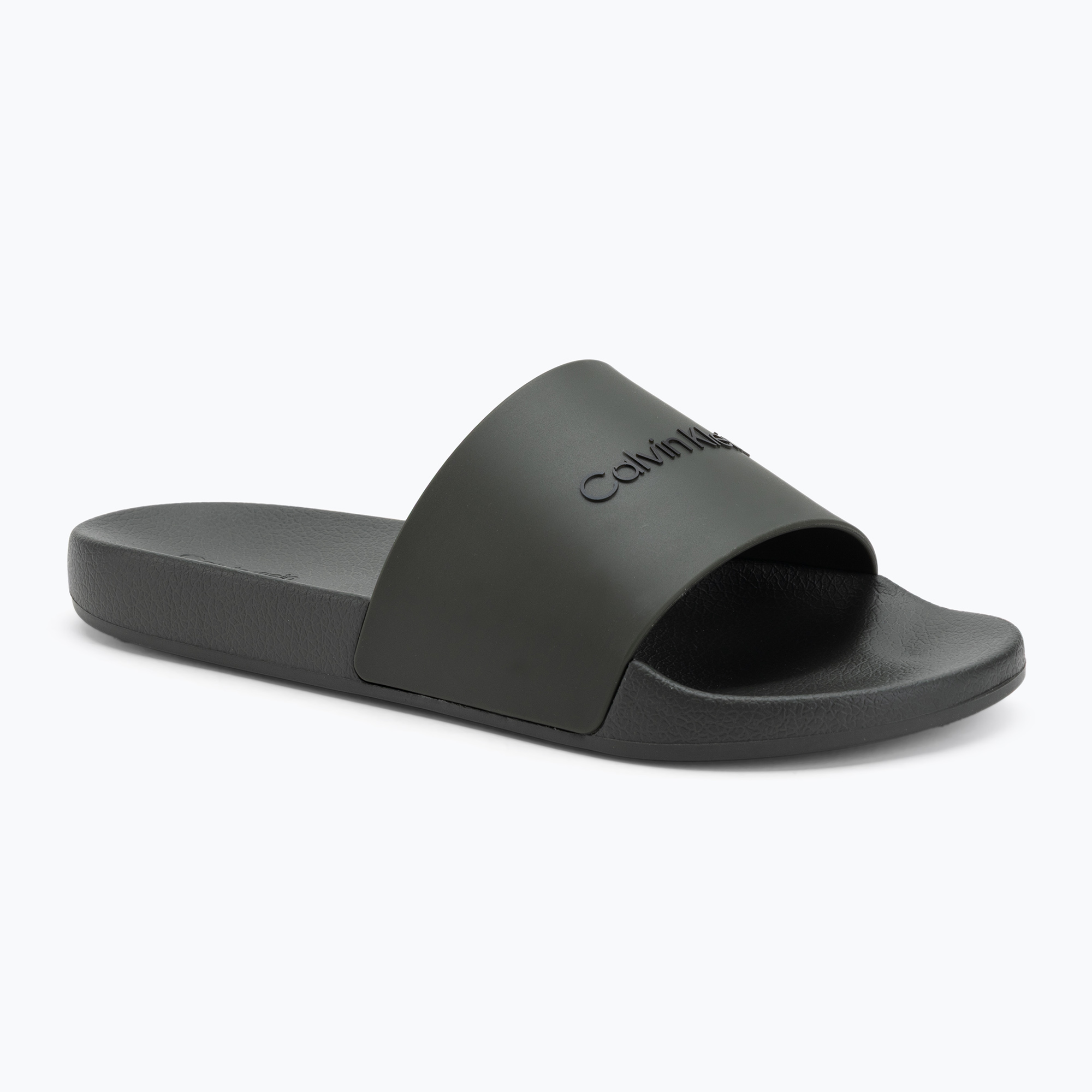 Klapki męskie Calvin Klein HM0HM00455 Pool Slide Rubber dark olive 