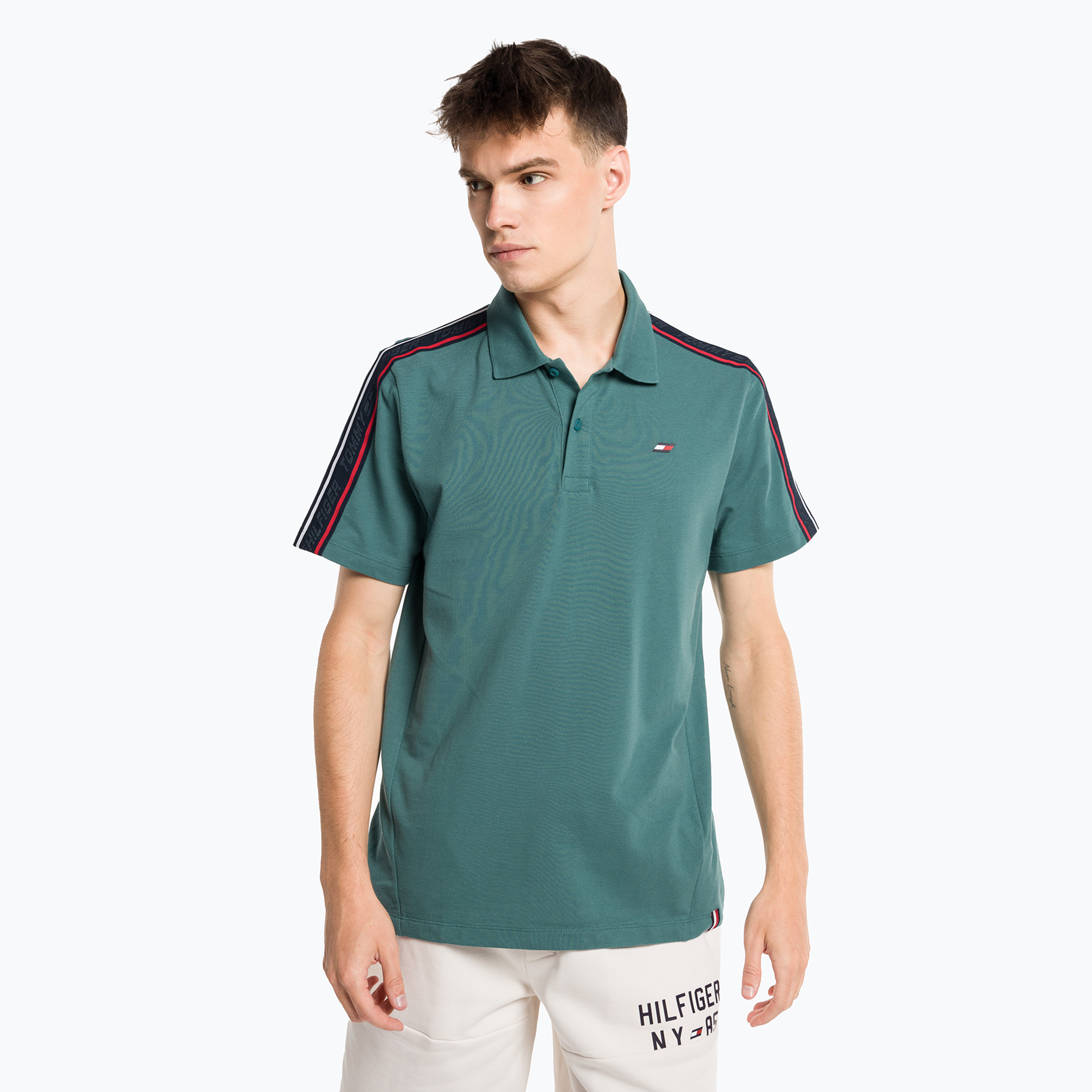 Koszulka męska Tommy Hilfiger Textured Tape Polo green | WYSYŁKA W 24H | 30 DNI NA ZWROT