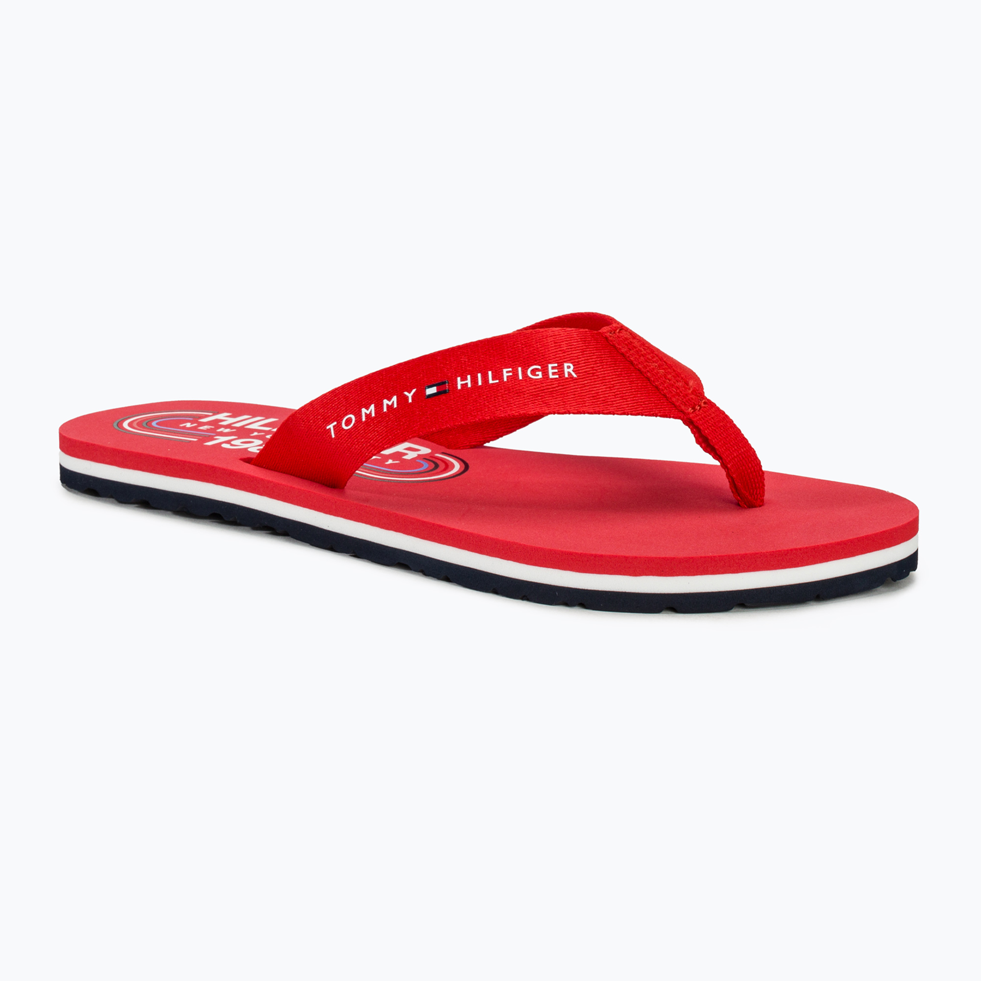 Japonki damskie Tommy Hilfiger Global Stripes Flat Beach Sandal fierce red | WYSYŁKA W 24H | 30 DNI NA ZWROT