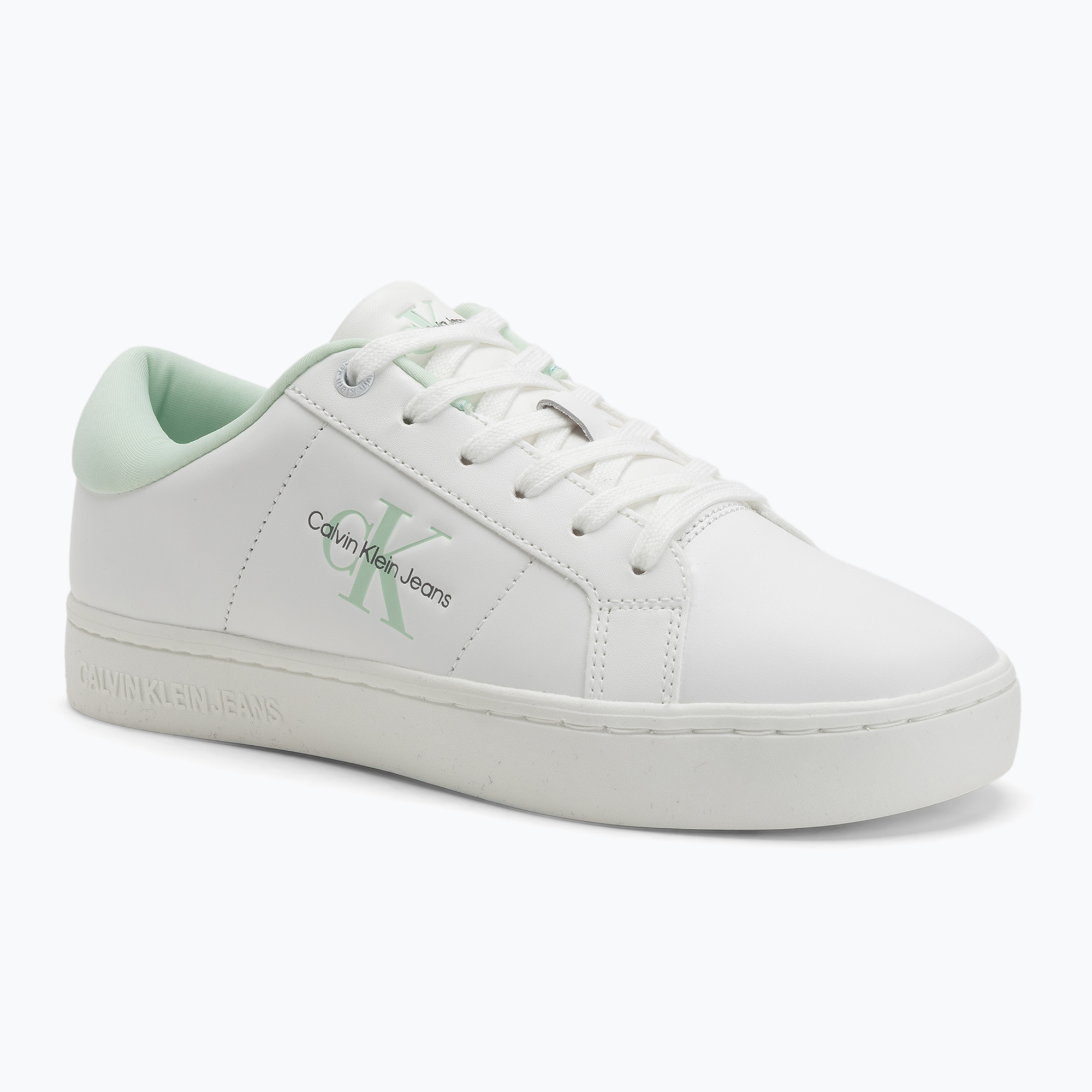Buty damskie Calvin Klein YW0YW01444 Classic Cupsole Lowlaceup Lth Wn bright white/moonlight jade 
