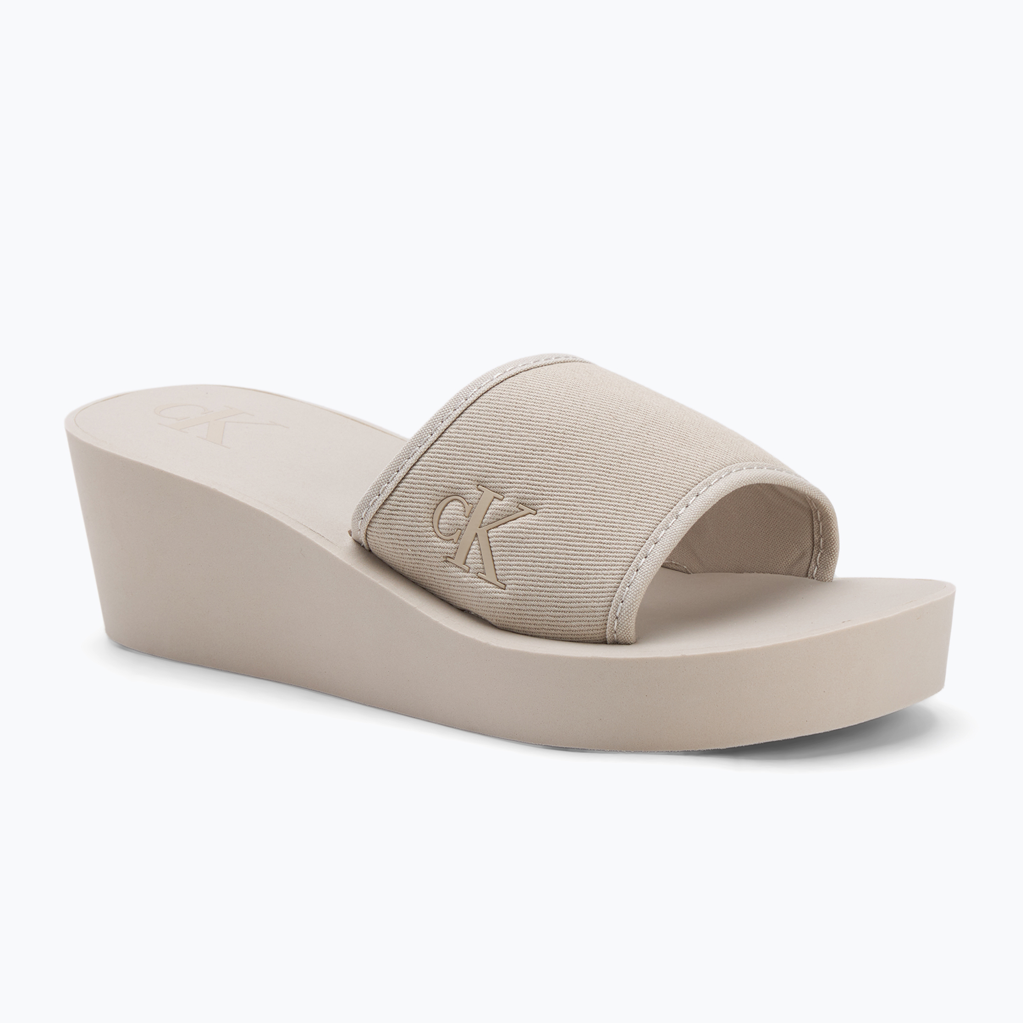 Klapki damskie Calvin Klein YW0YW01725 Beach Wedge Slide Canvas eggshell 