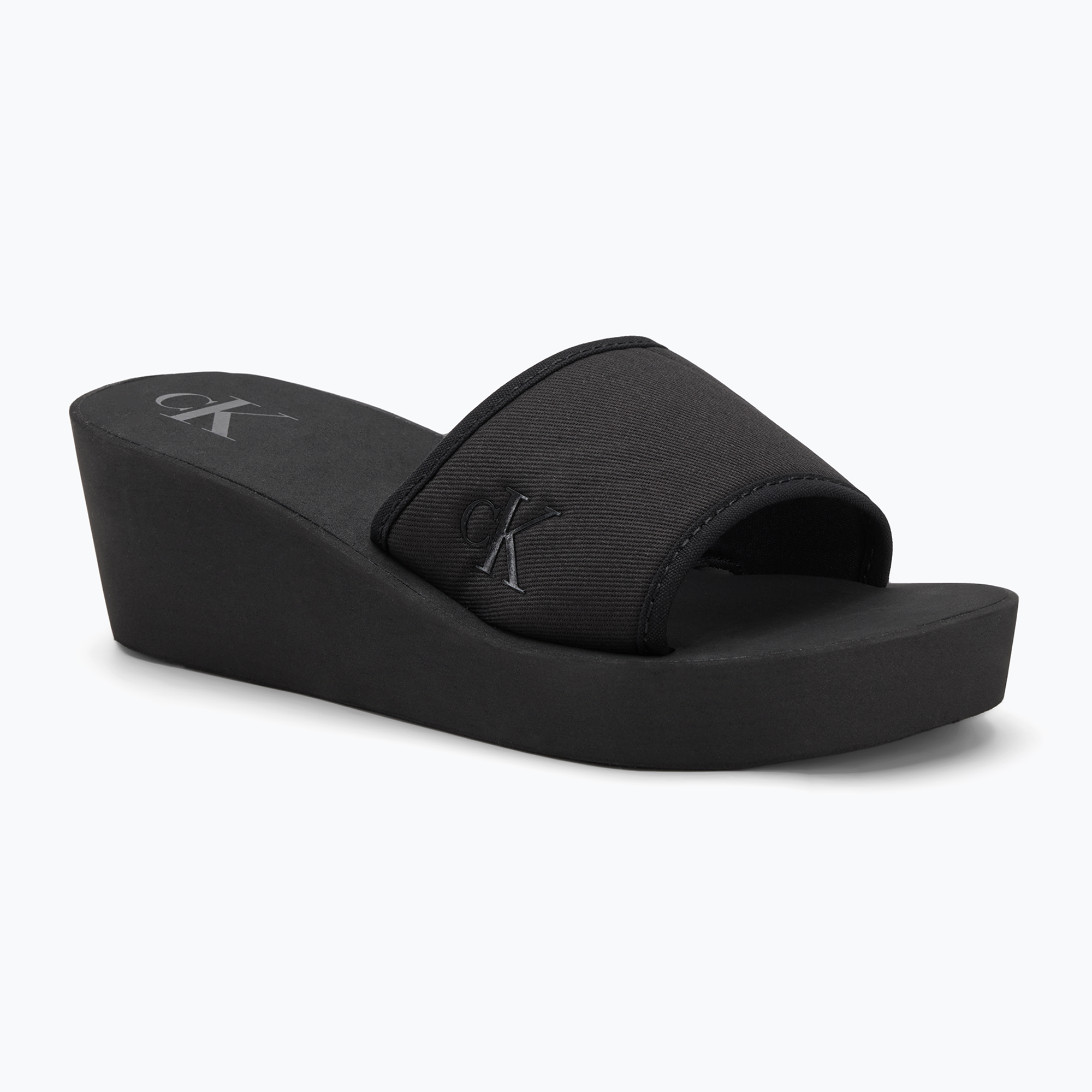 Klapki damskie Calvin Klein YW0YW01725 Beach Wedge Slide Canvas triple black 