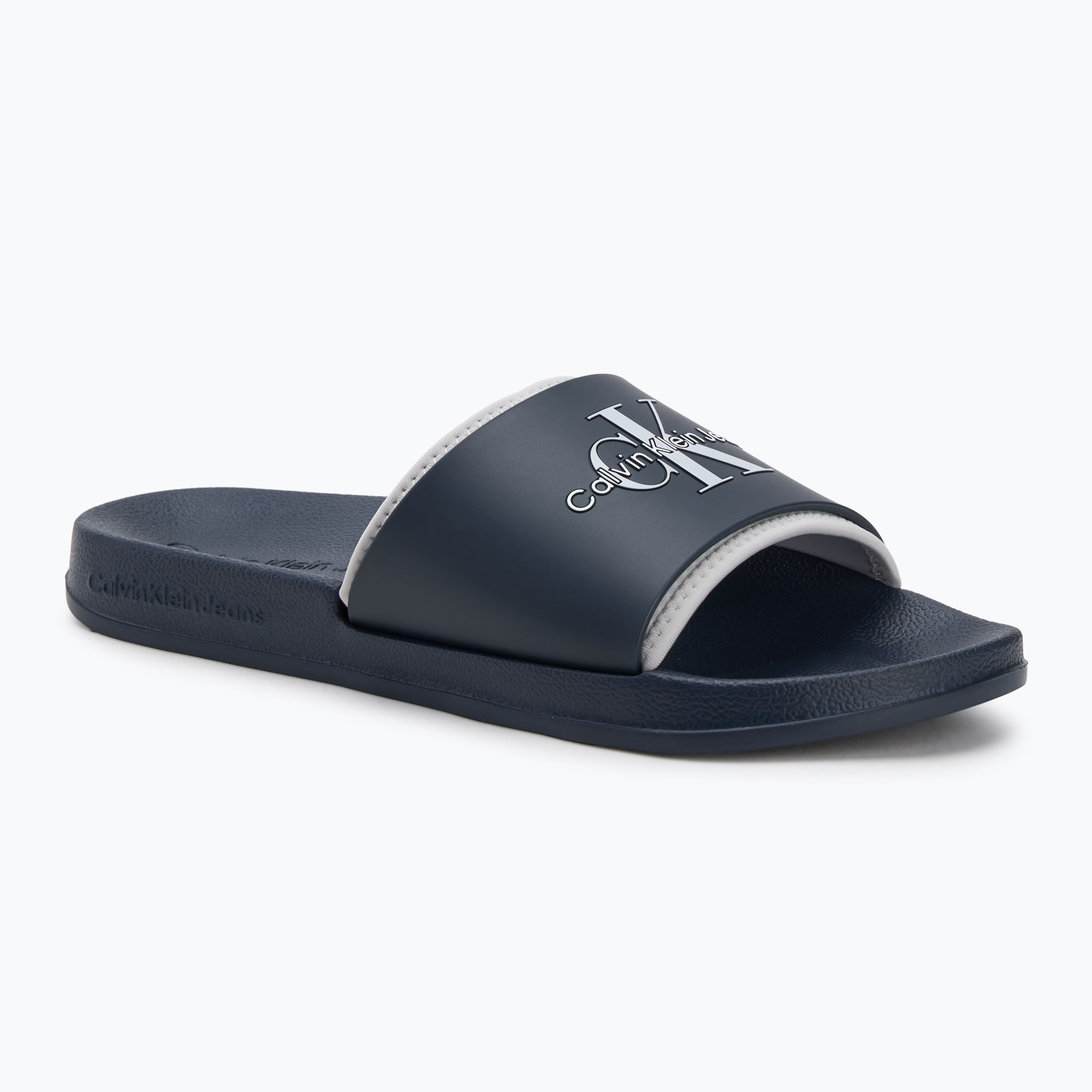 Klapki męskie Calvin Klein YM0YM00361 Slide Rubber Neoprene Monologo navy/oyster mushroom 