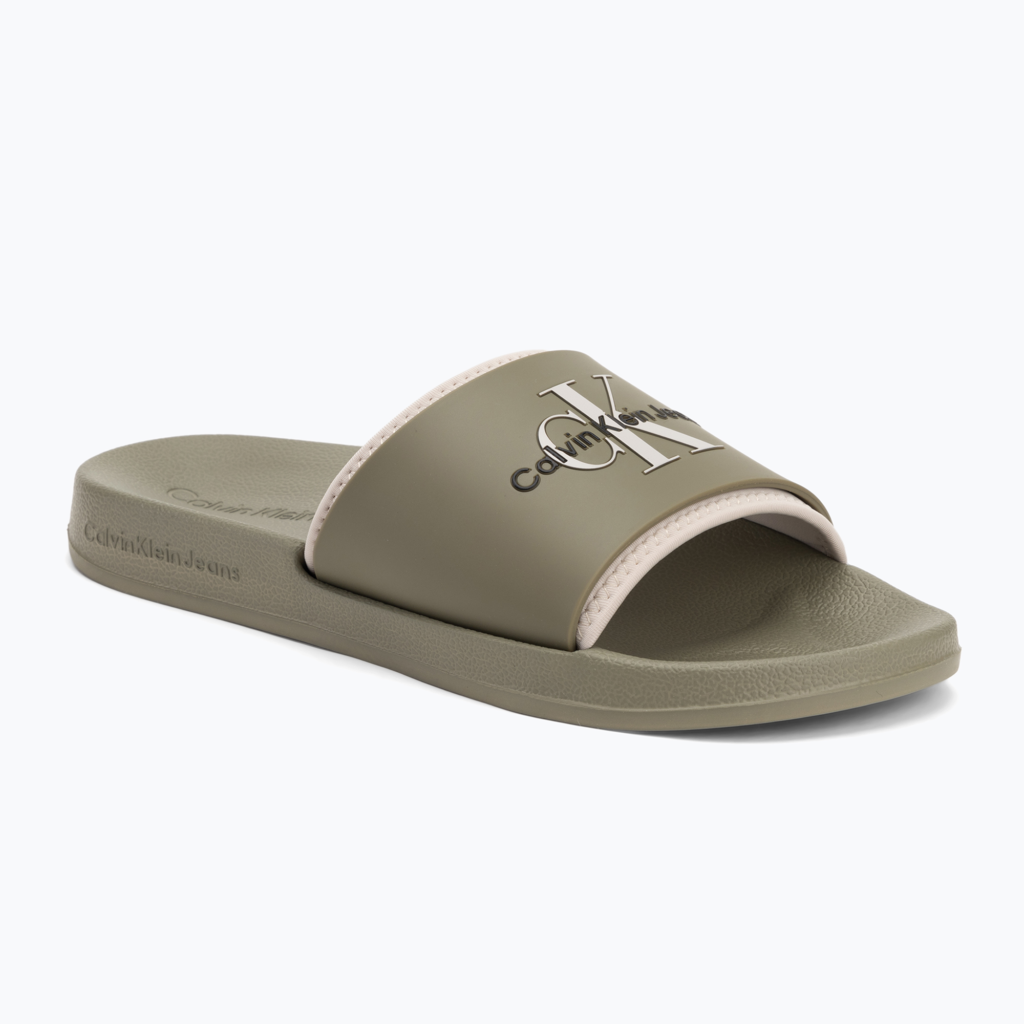 Klapki męskie Calvin Klein YM0YM00361 Slide Rubber Neoprene Monologo mermaid/eggshell 