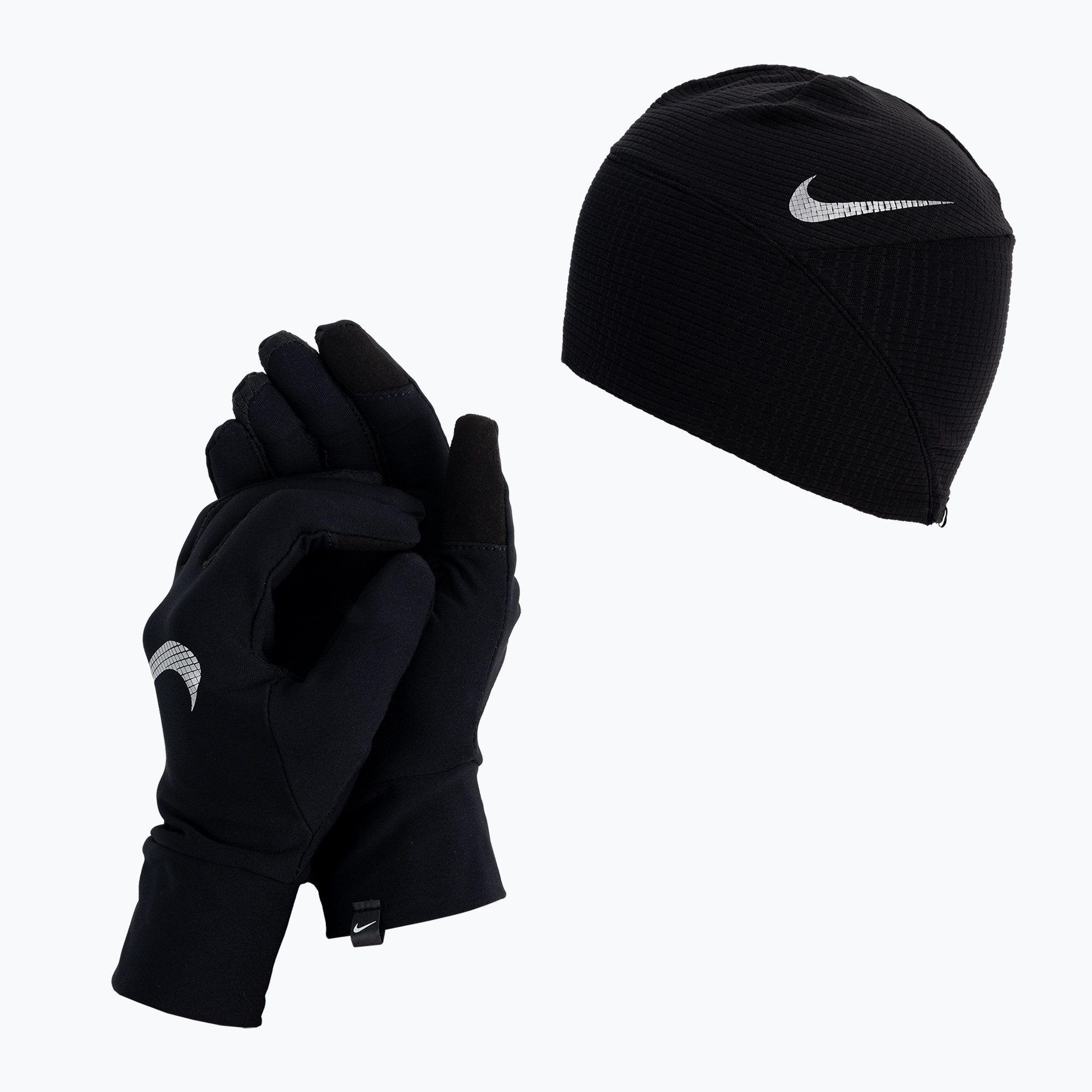 Zestaw czapka + rękawiczki damskie Nike Essential Running black/silver 