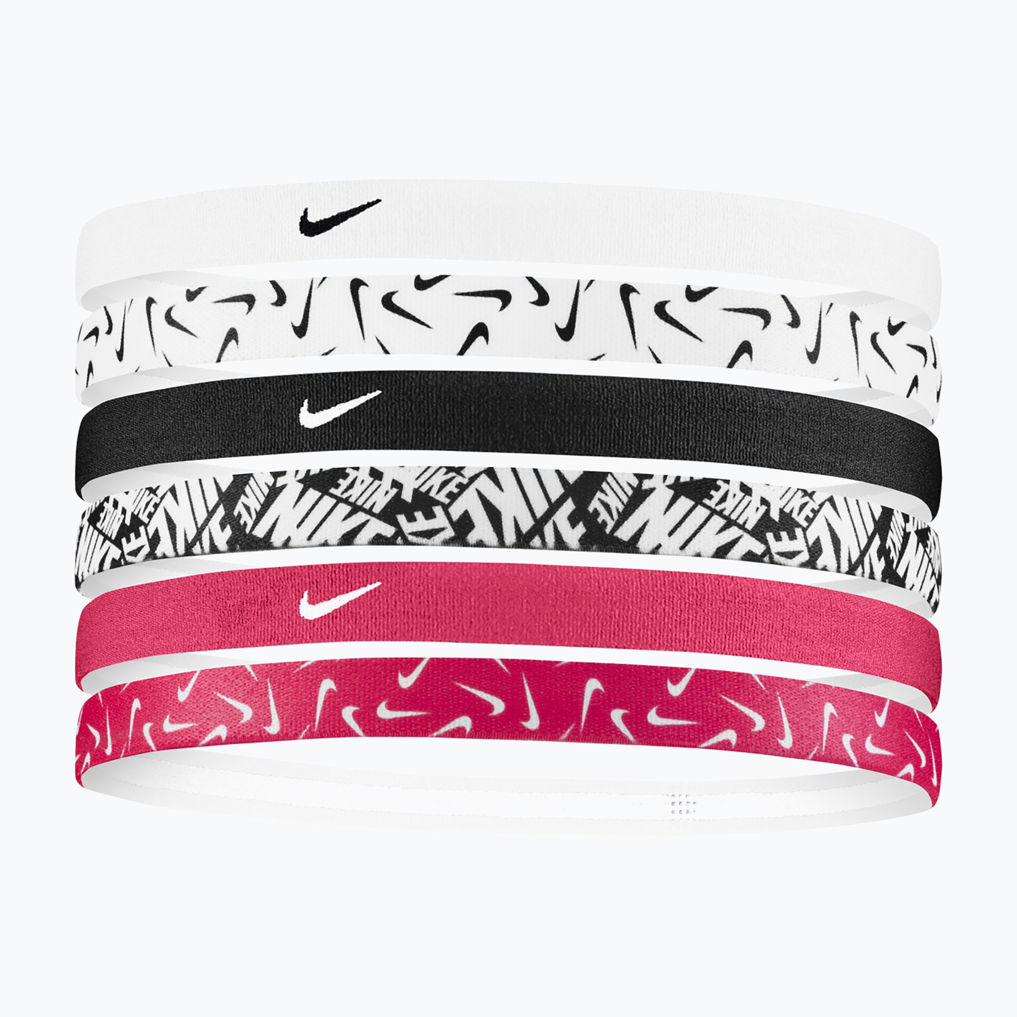 Opaski na głowę Nike Headbands Printed 6 szt. white/aster pink/black 